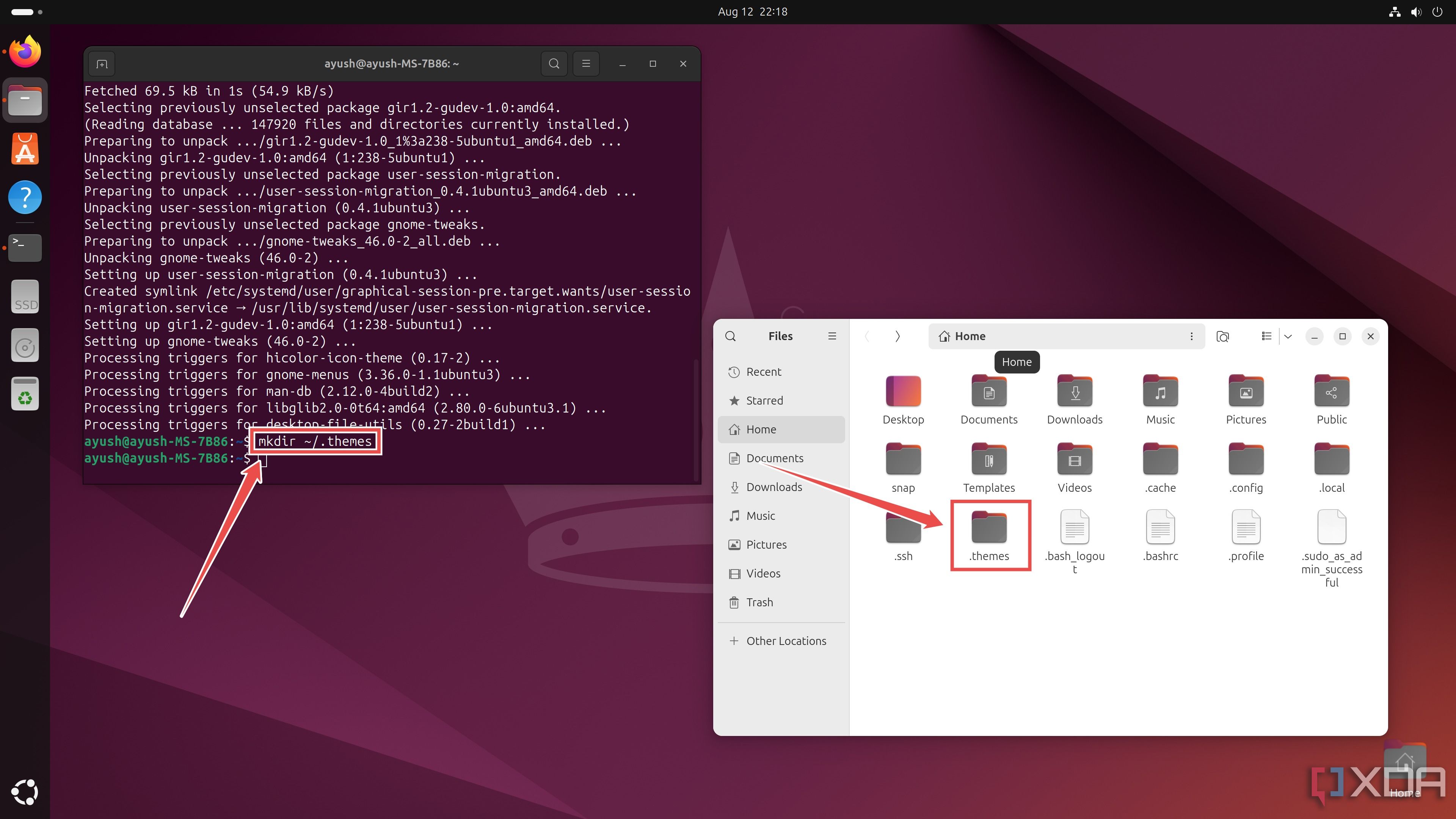 Creando el directorio .themes en Ubuntu