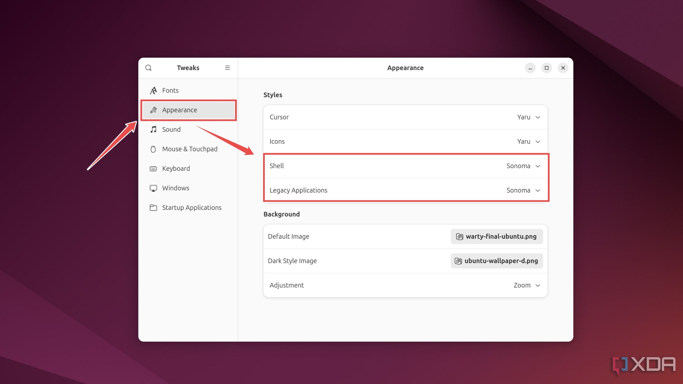 Cómo cambiar las opciones de estilos para Shell y aplicaciones heredadas a Sonoma en Ubuntu