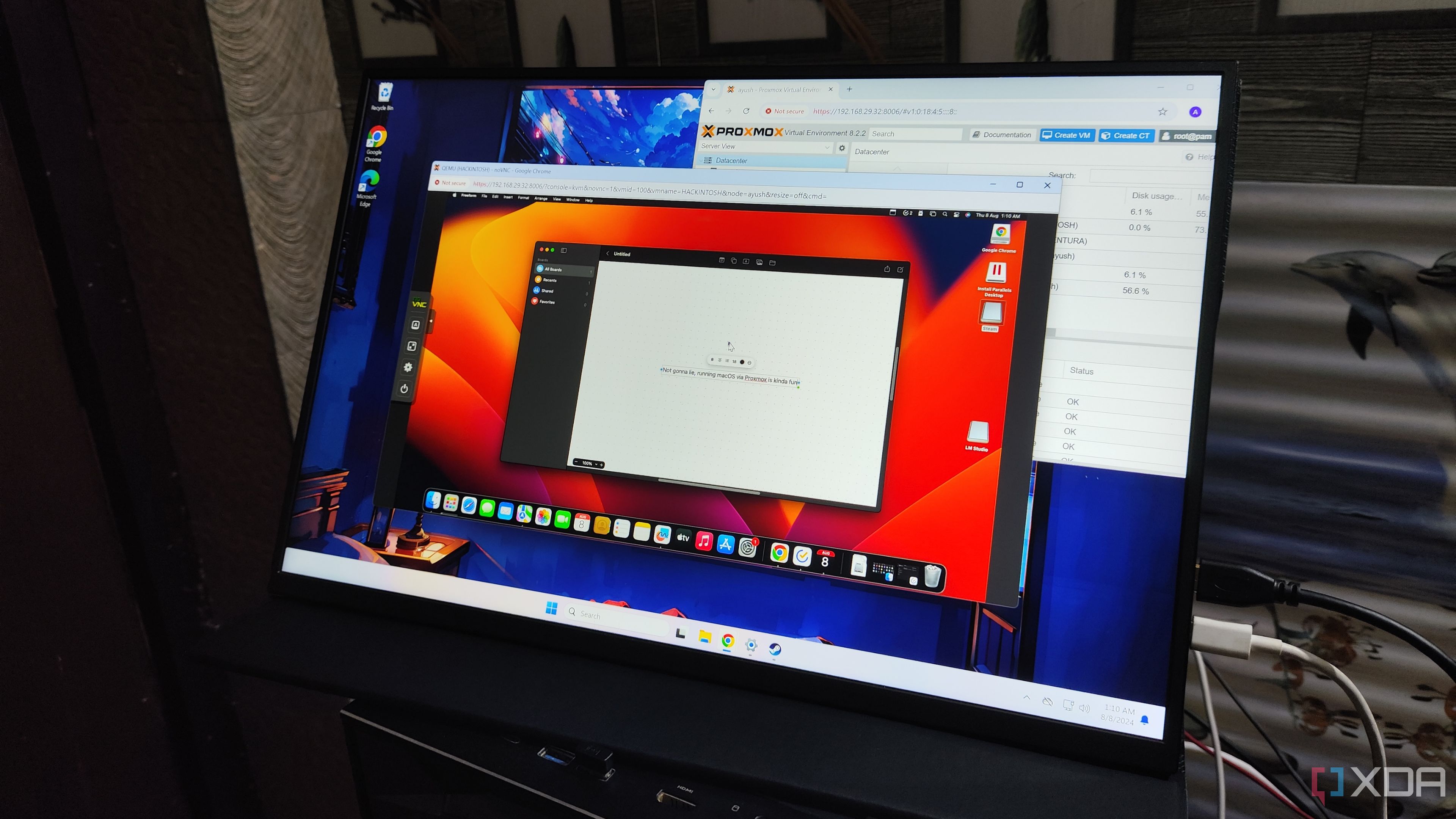 The Freeform app open on a macOS Ventura VM running via Proxmox