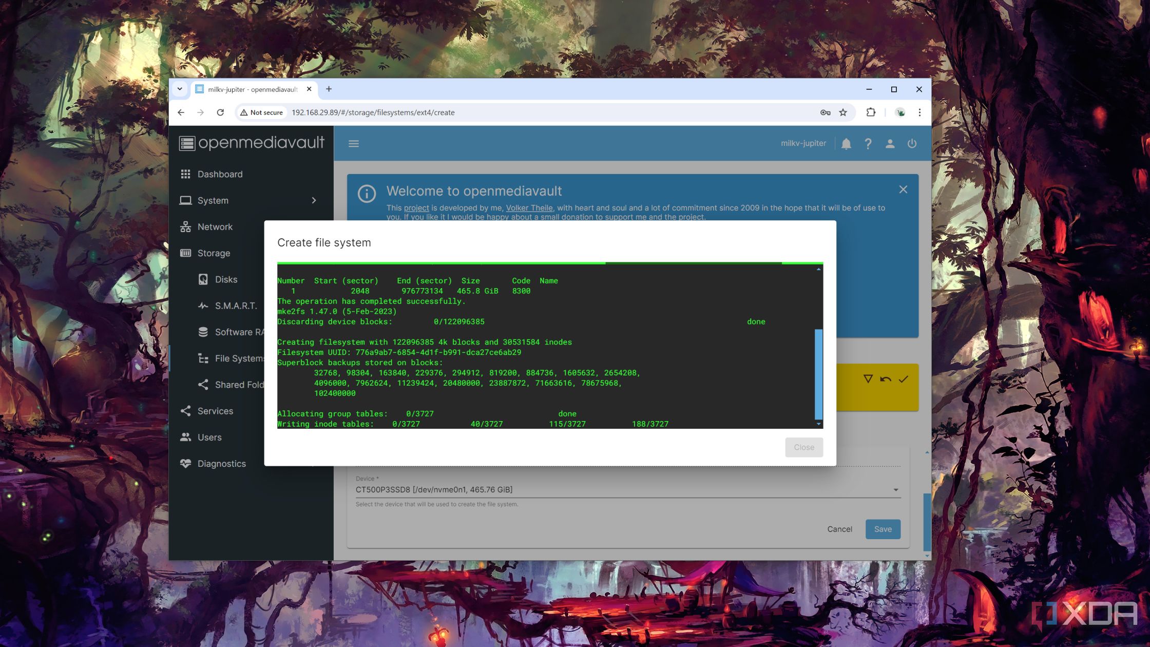 Creating an Ext4 file system in OpenMediaVault
