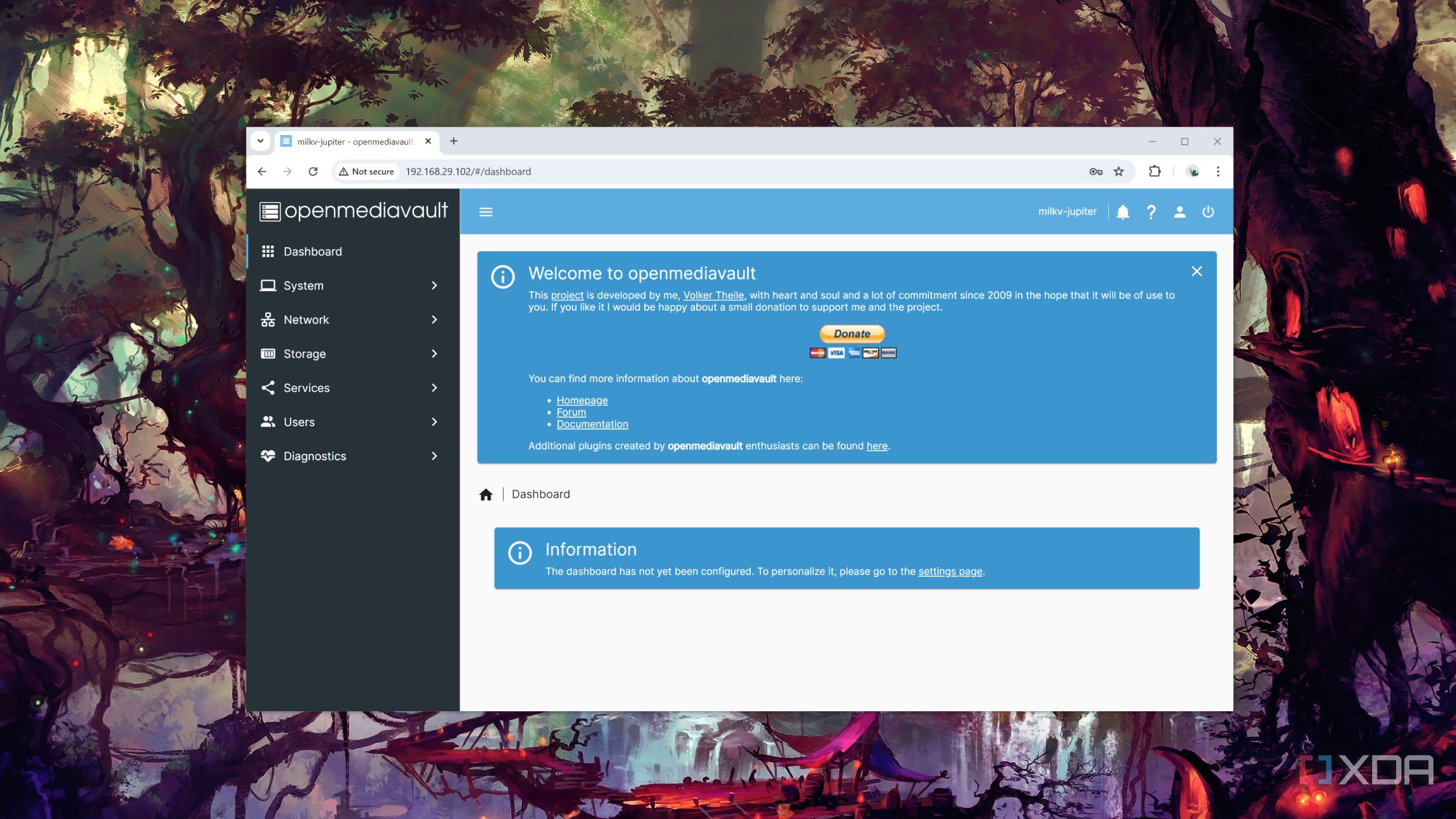 The OpenMediaVault dashboard