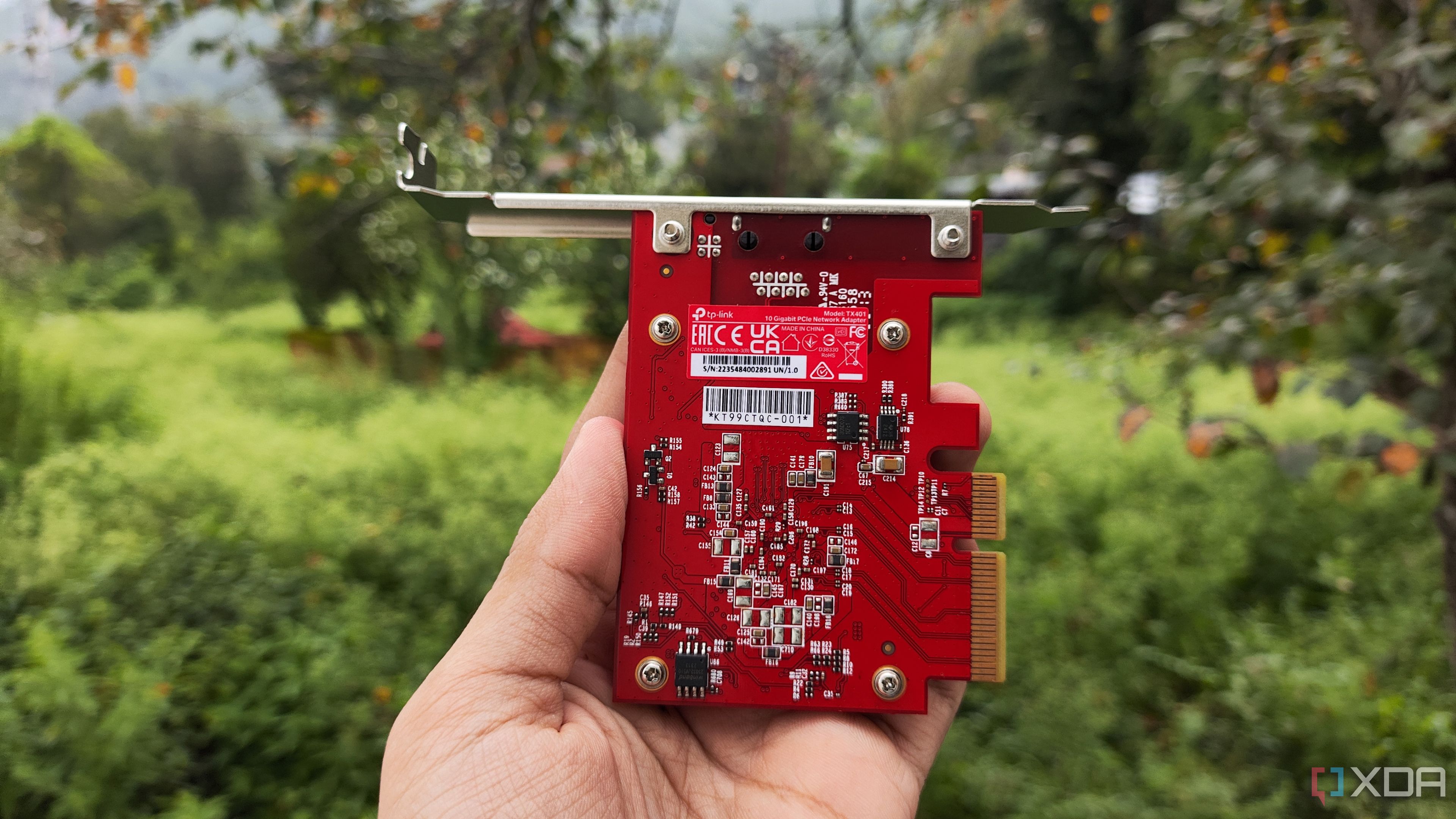 A person holding a TP-Link 10G NIC