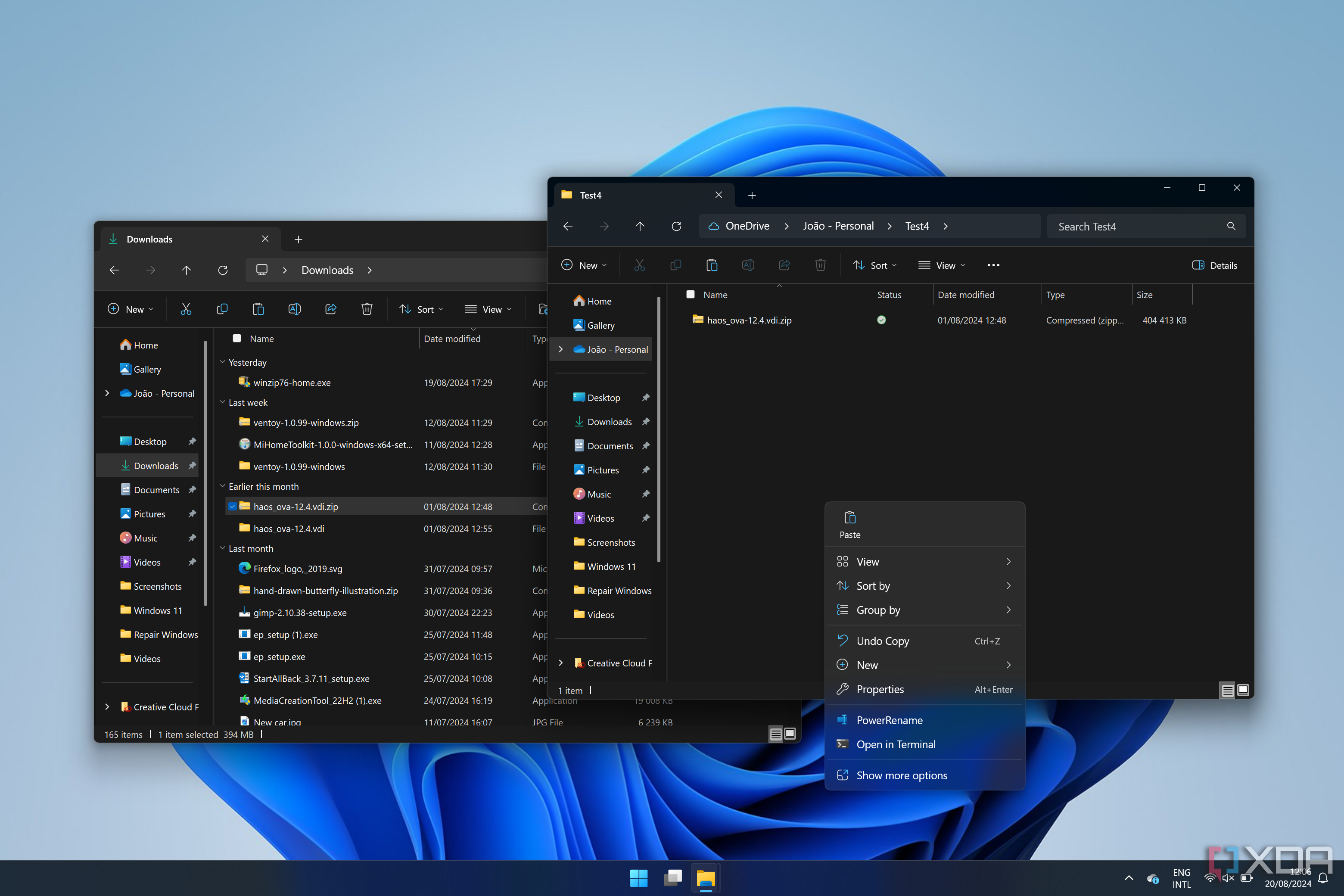 Captura de pantalla del Explorador de archivos en Windows 11 que muestra un menú contextual para copiar un archivo