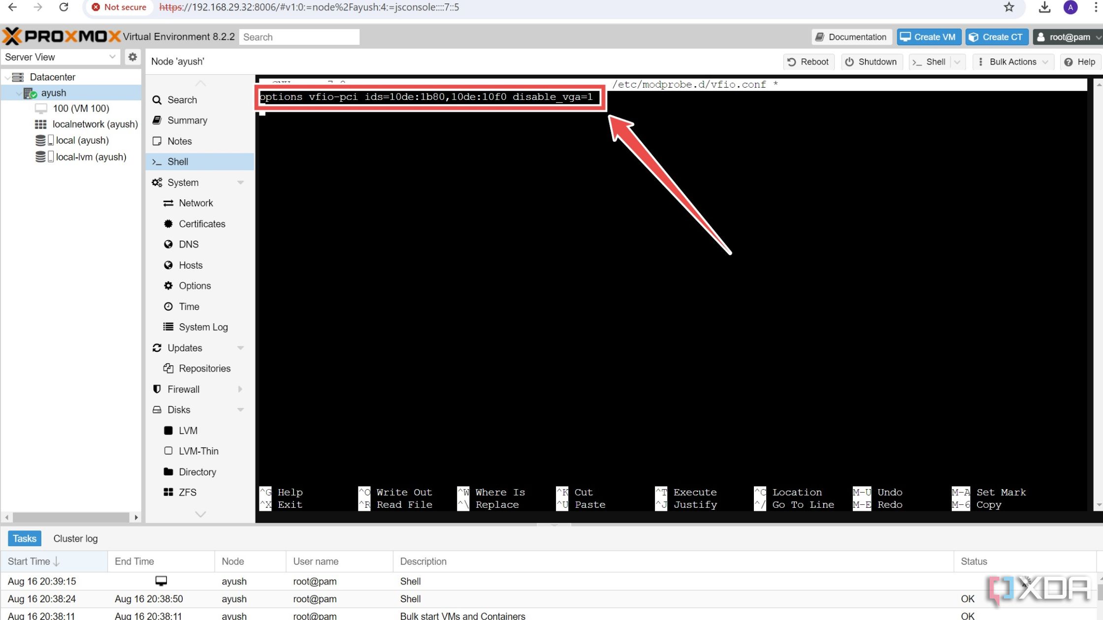 Cómo agregar los identificadores de proveedor y dispositivo de una GPU a vfio.config en la interfaz de usuario web de Proxmox