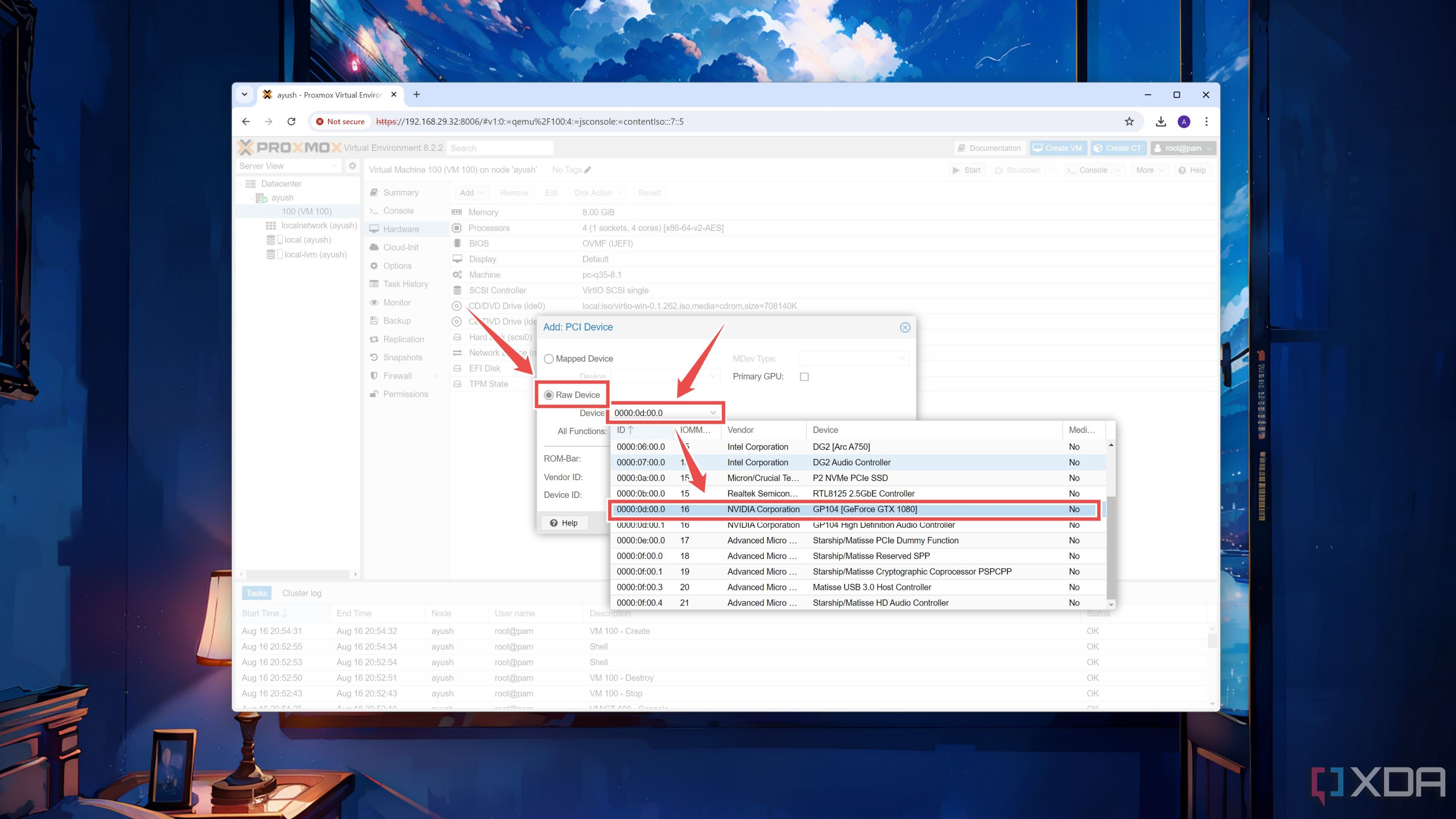 Cómo seleccionar un dispositivo PCI para una máquina virtual en la interfaz web de Proxmox