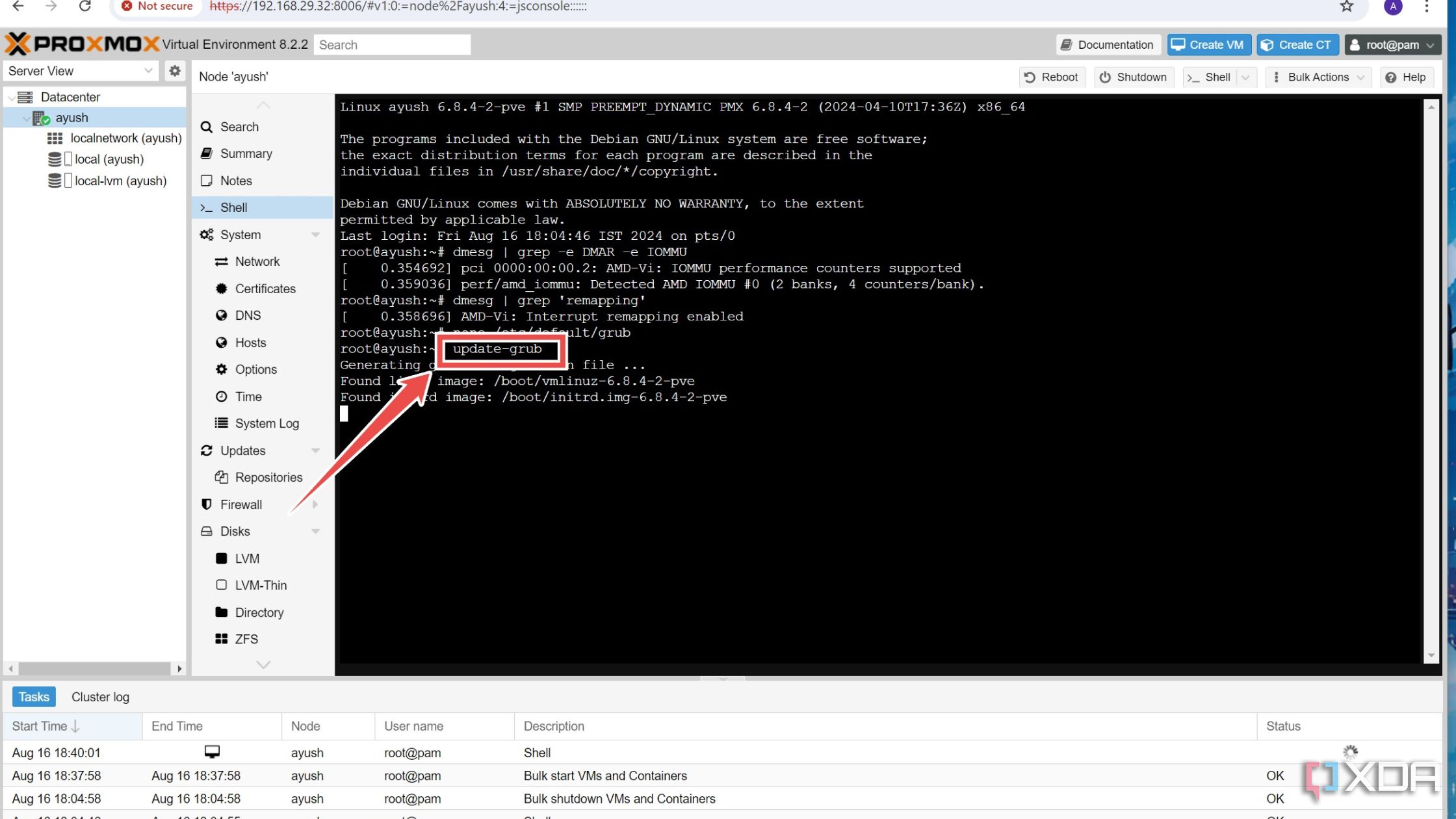 Updating the GRUB bootloader in Proxmox