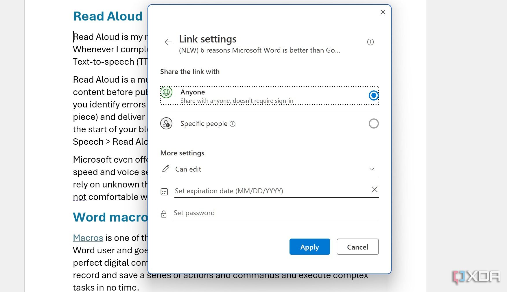 Microsoft Word private sharing