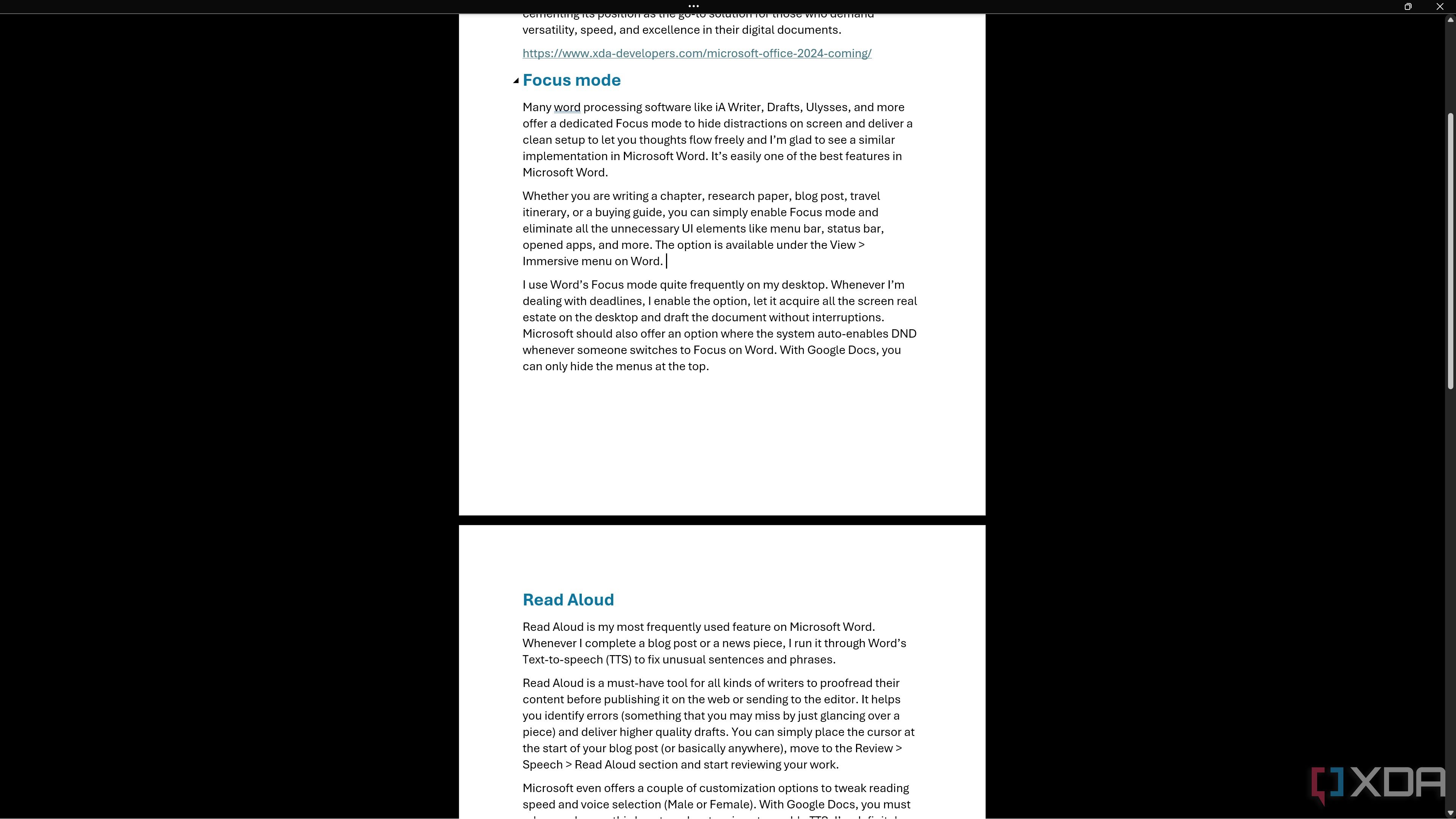 Microsoft Word focus mode