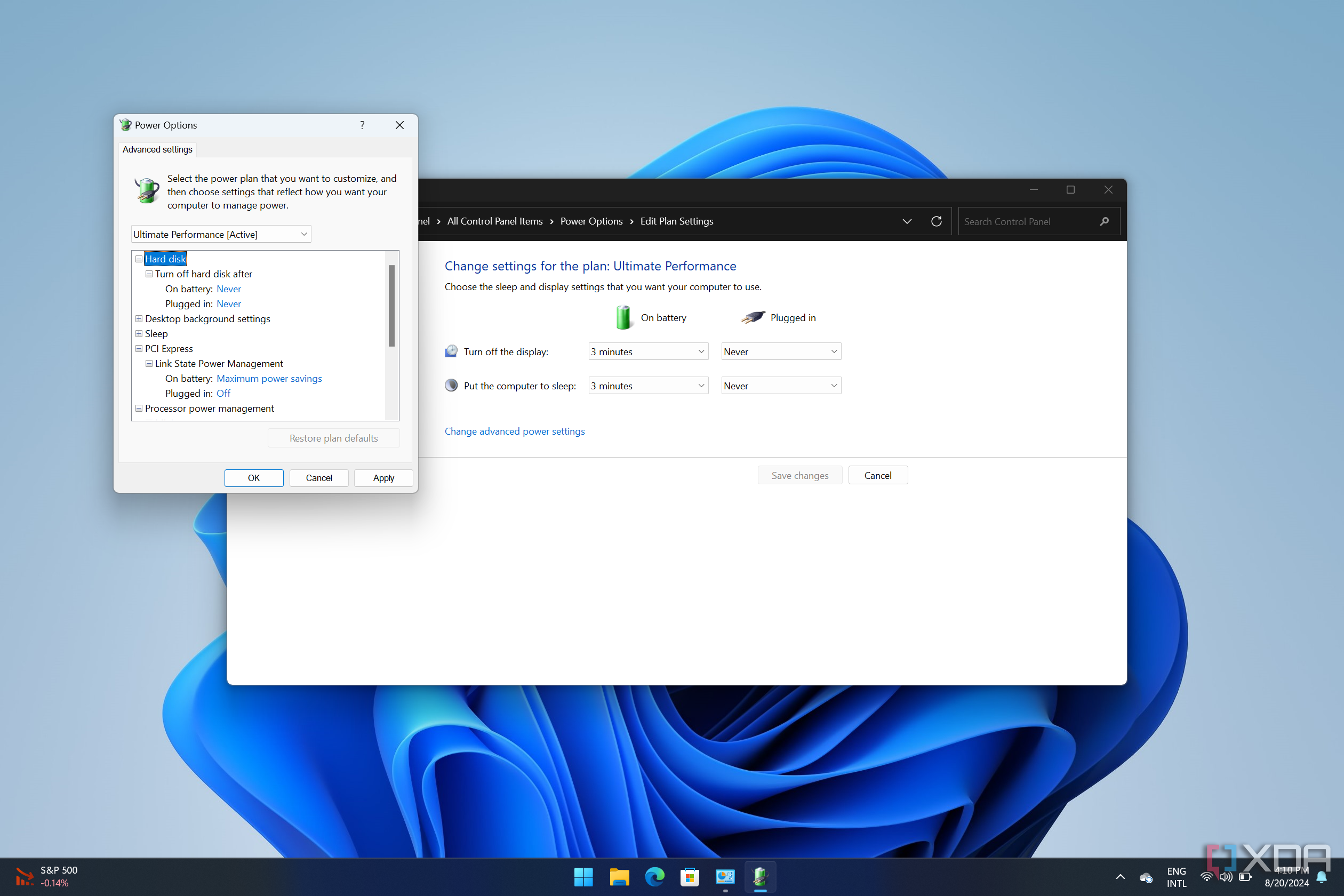 Screenshot of Windows 11 advanced power plan settings