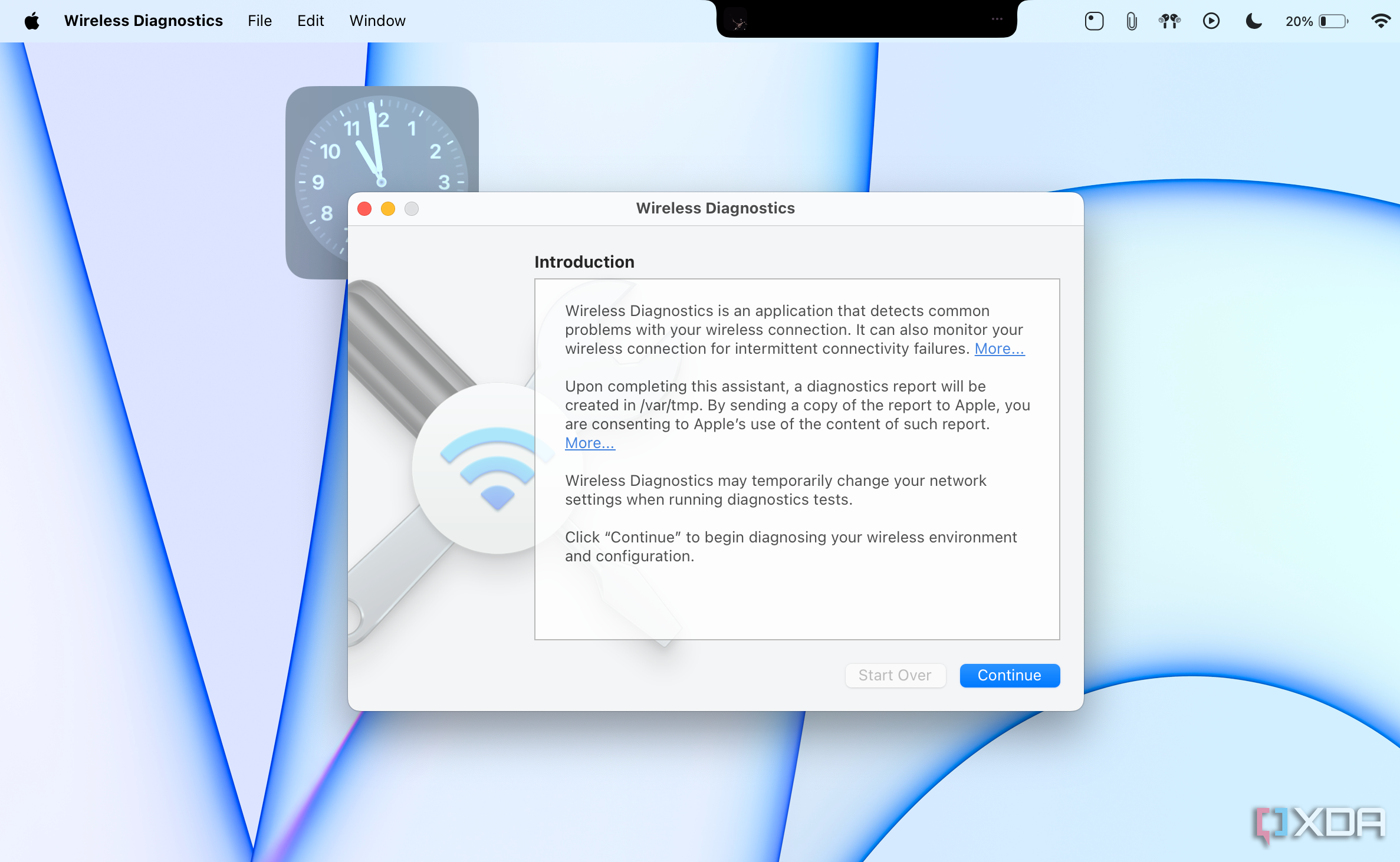 La pantalla de inicio de Diagnóstico inalámbrico en macOS.