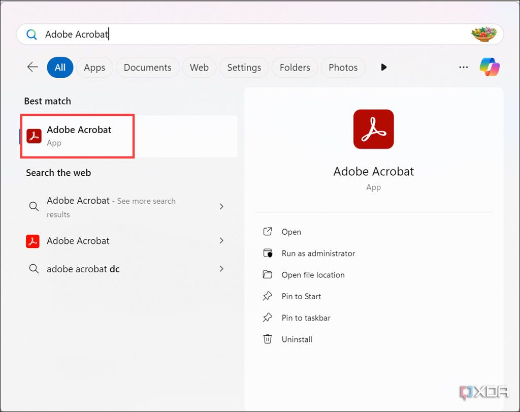 Cómo acceder a Adobe Acrobat instalado mediante la interfaz gráfica de usuario de Chocolatey