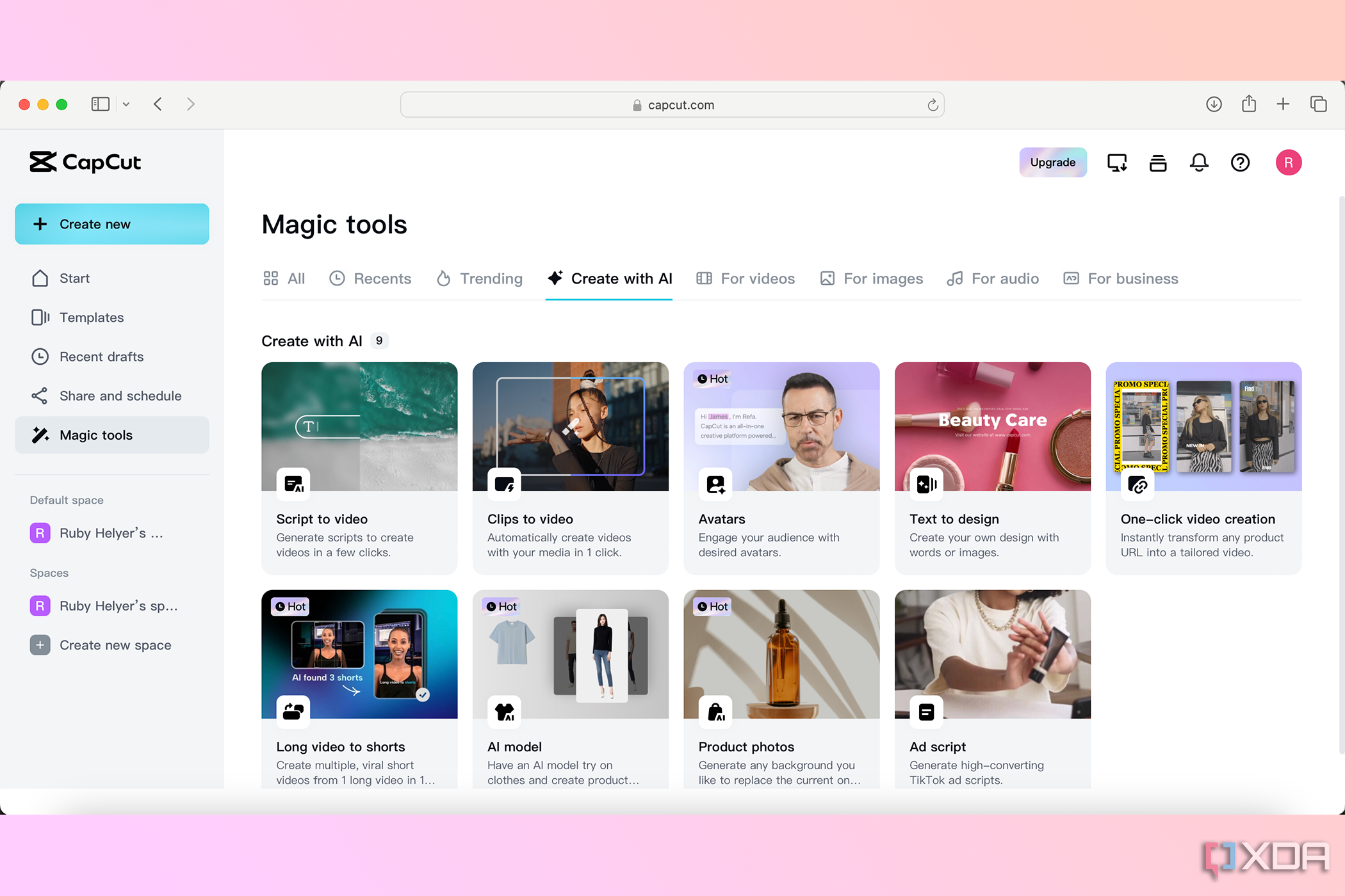Create with AI tools in CapCut browser versions