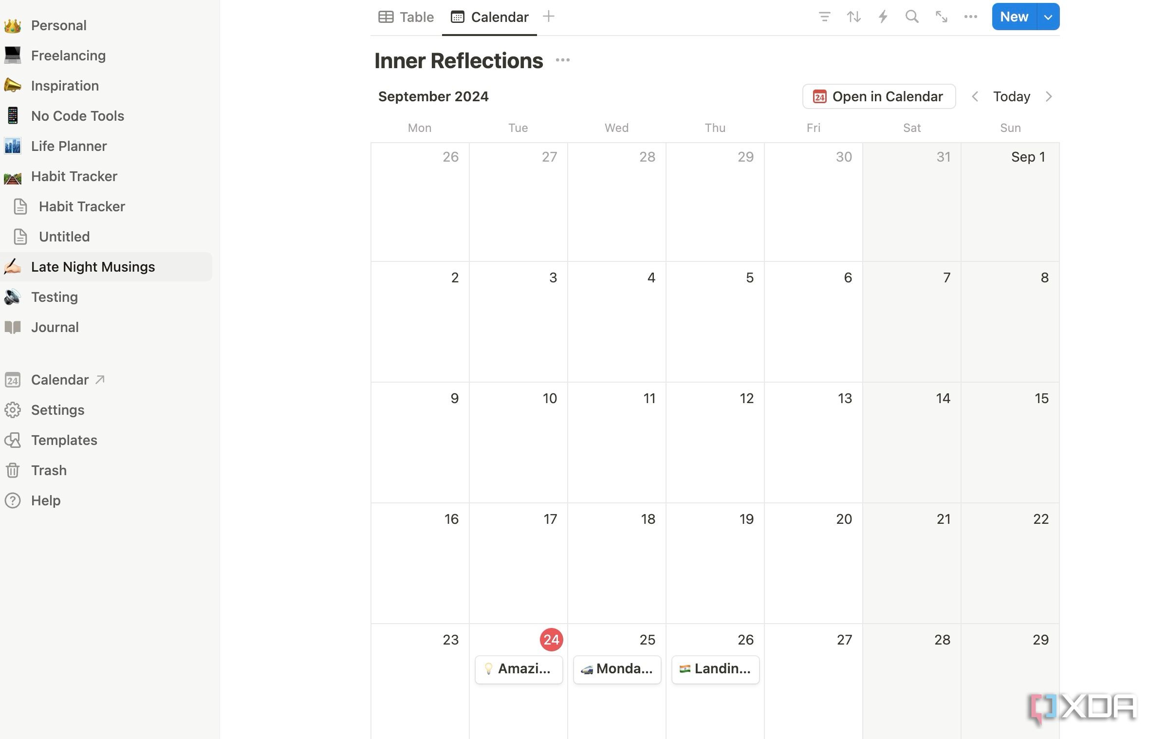 Vista de calendario en Notion