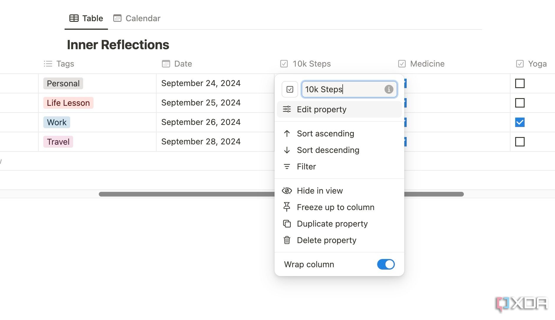 Detalles de la casilla de verificación en Notion