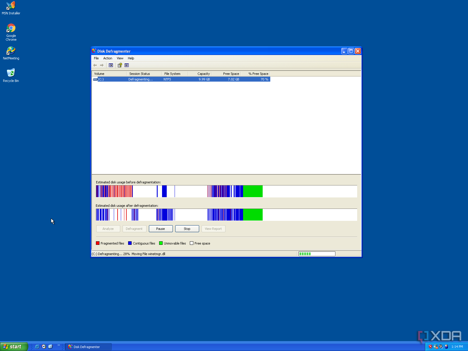 Desfragmentador de disco en Windows XP