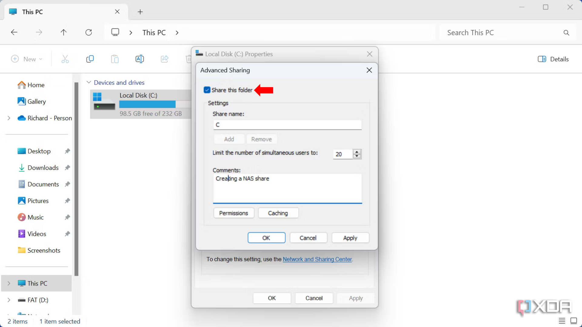 How to share a storage pool in Windows 11- Share this folder
