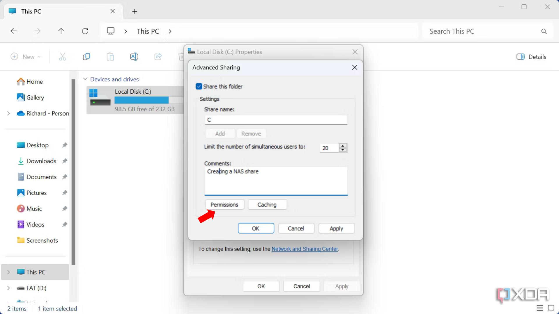 How to share a storage pool in Windows 11- Permisions