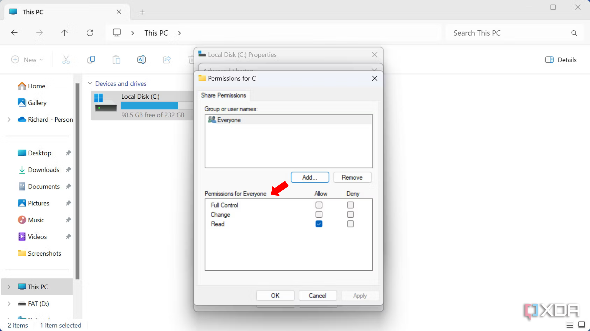 How to share a storage pool in Windows 11- Permissions for everyone