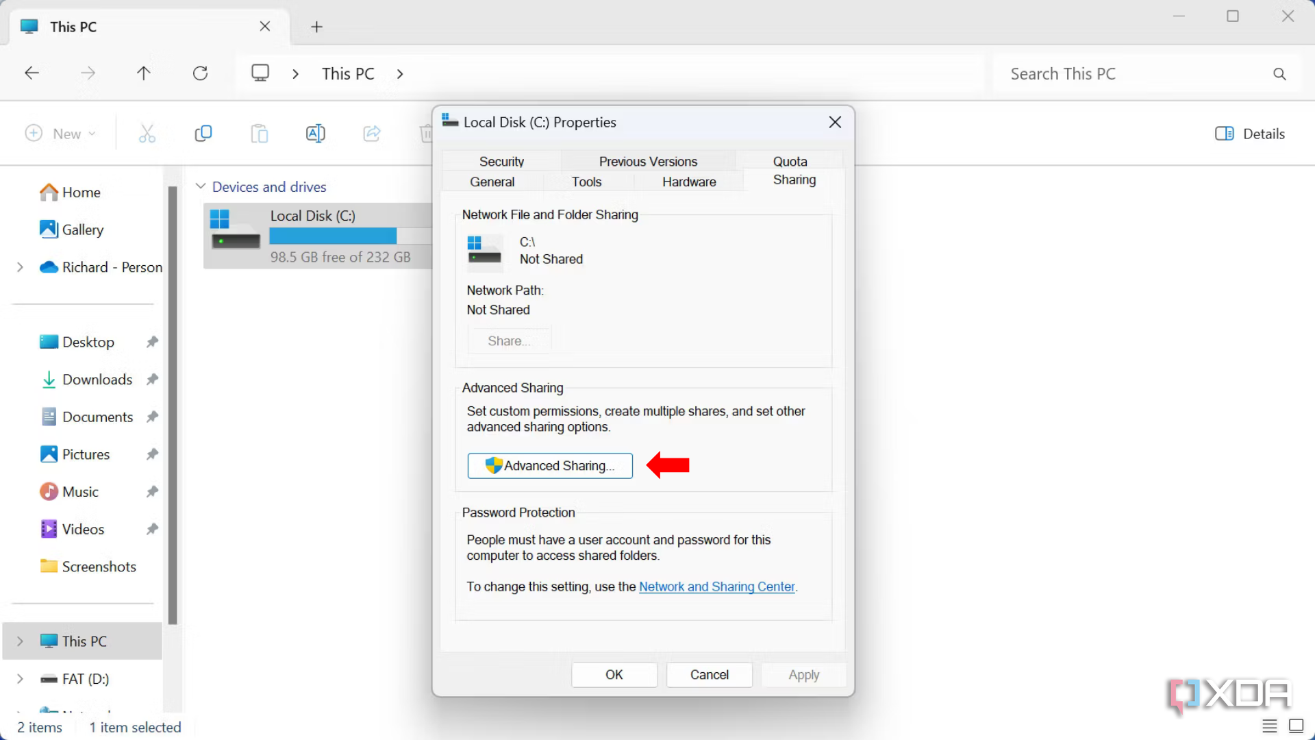 How to share a storage pool in Windows 11- Advanced Sharing