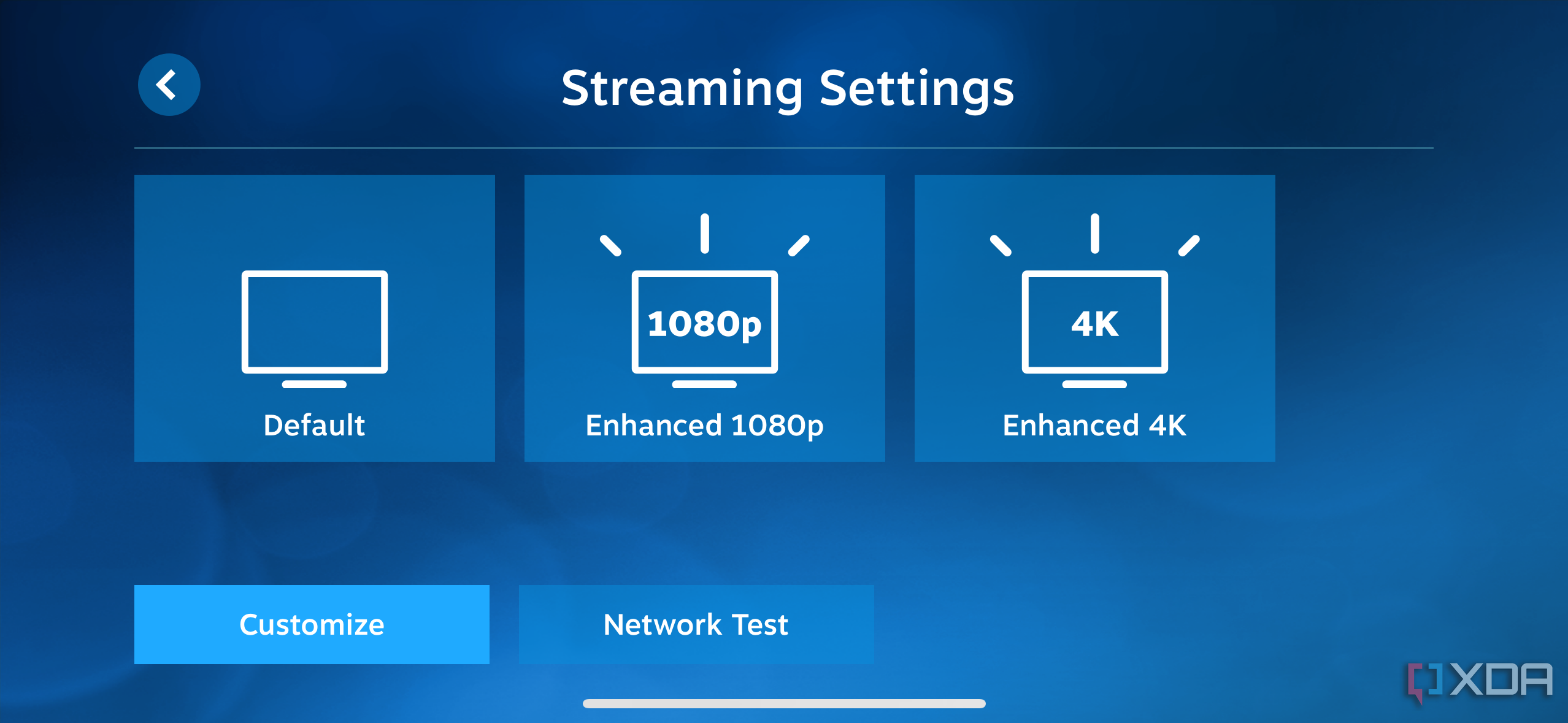 Captura de pantalla de la configuración de transmisión en la aplicación Steam Link