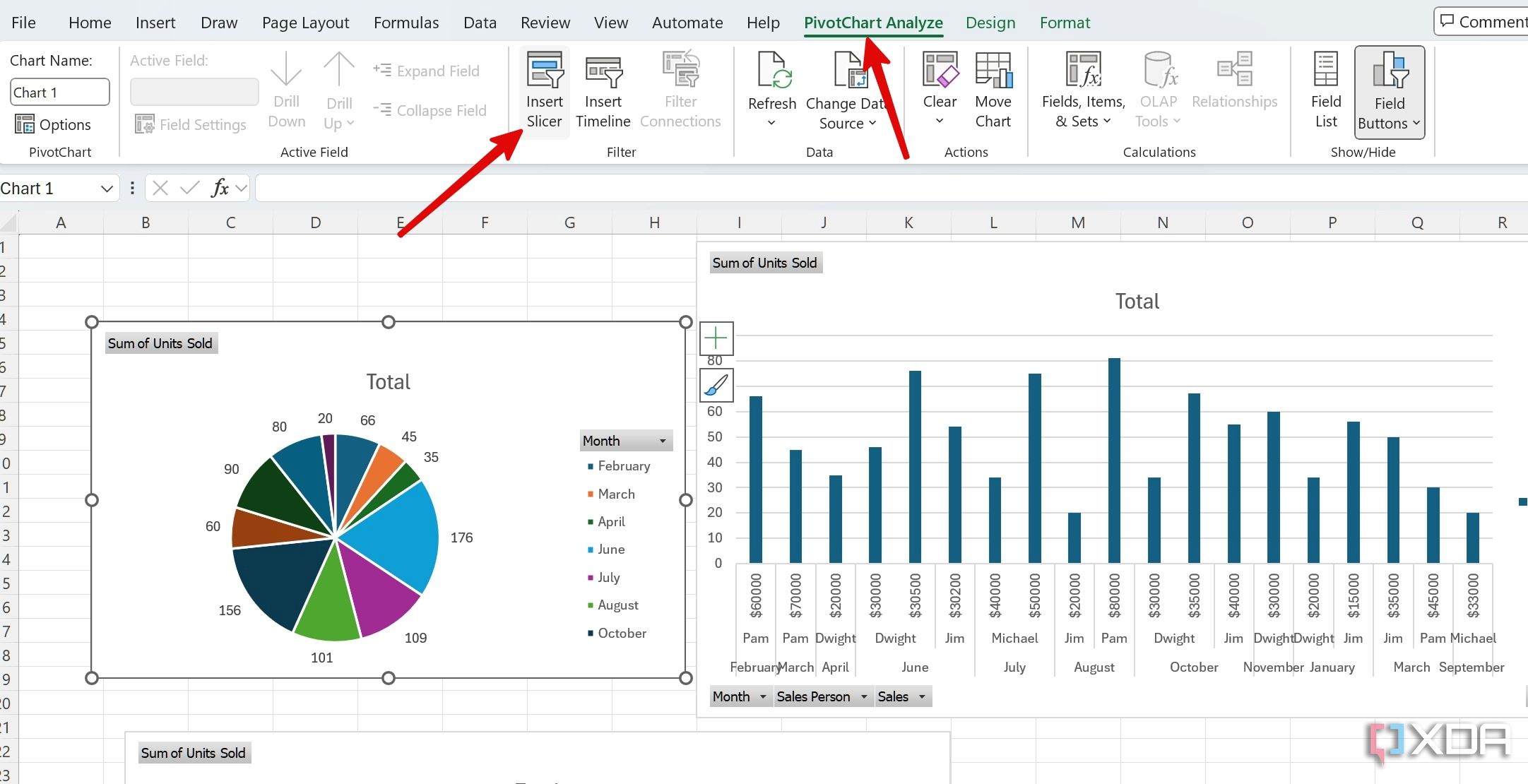 Insert slicers in Excel