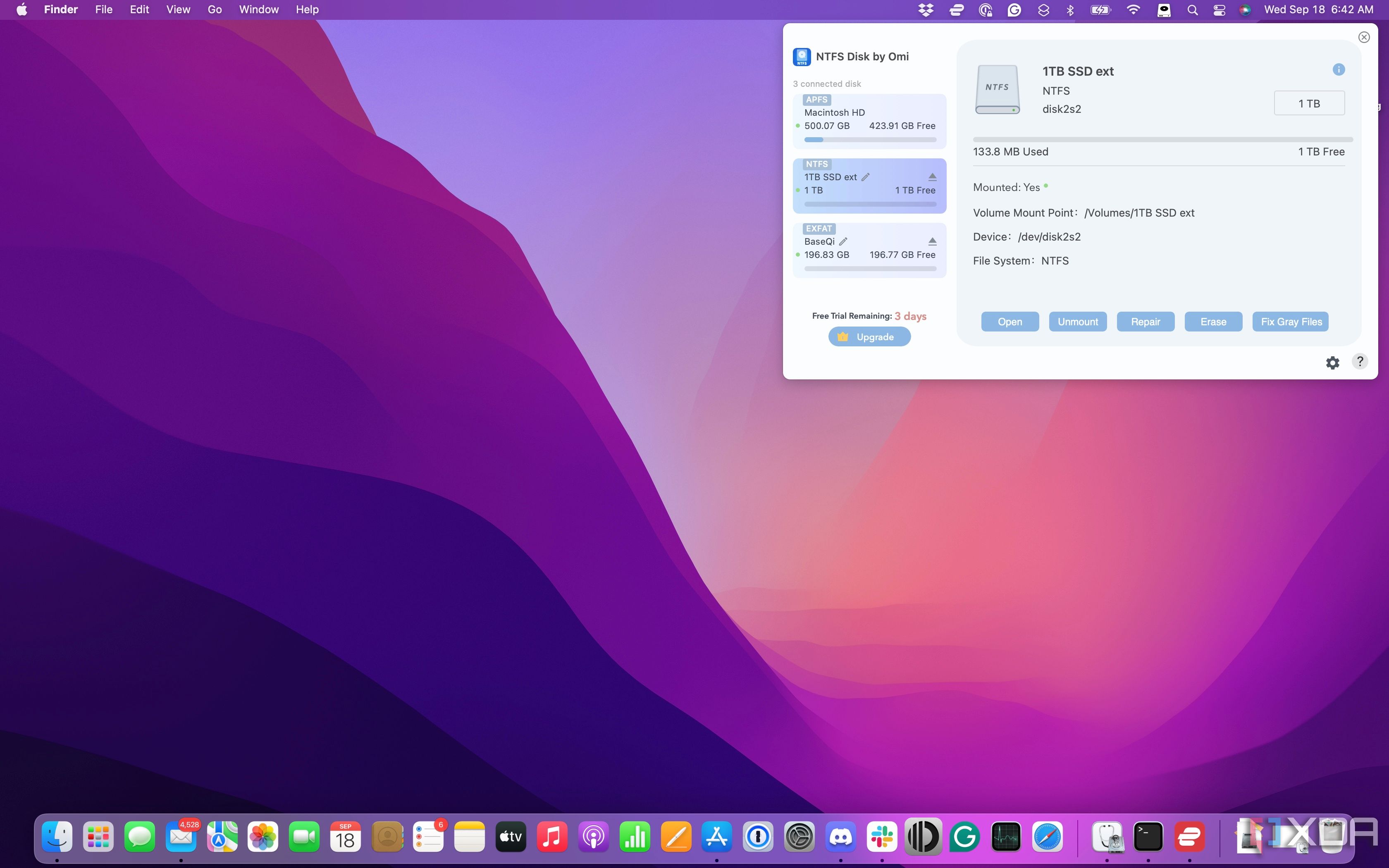 screenshot of macos desktop with omi ntfs app open