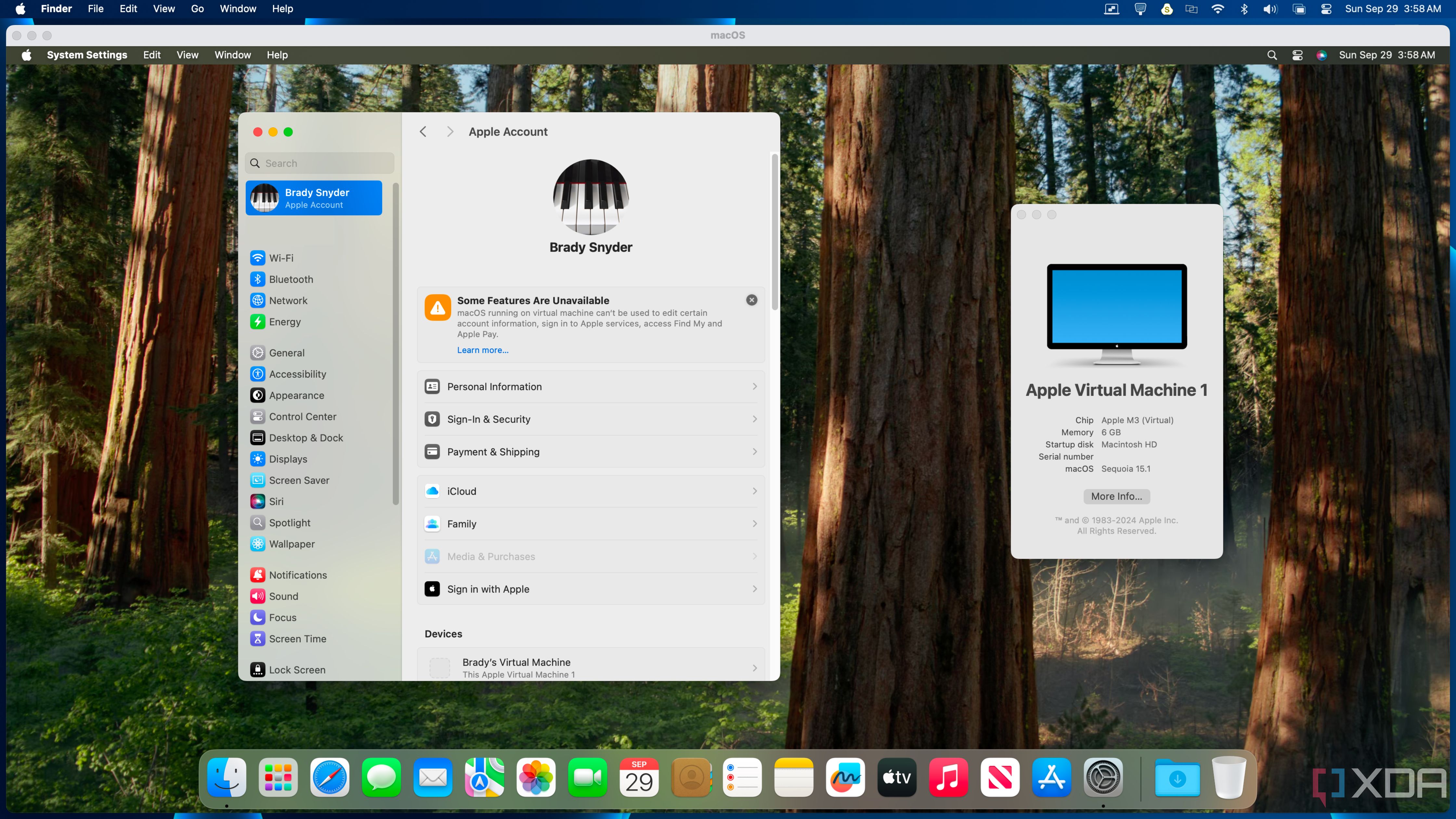 Showing a macOS VM signed into an iCloud account.