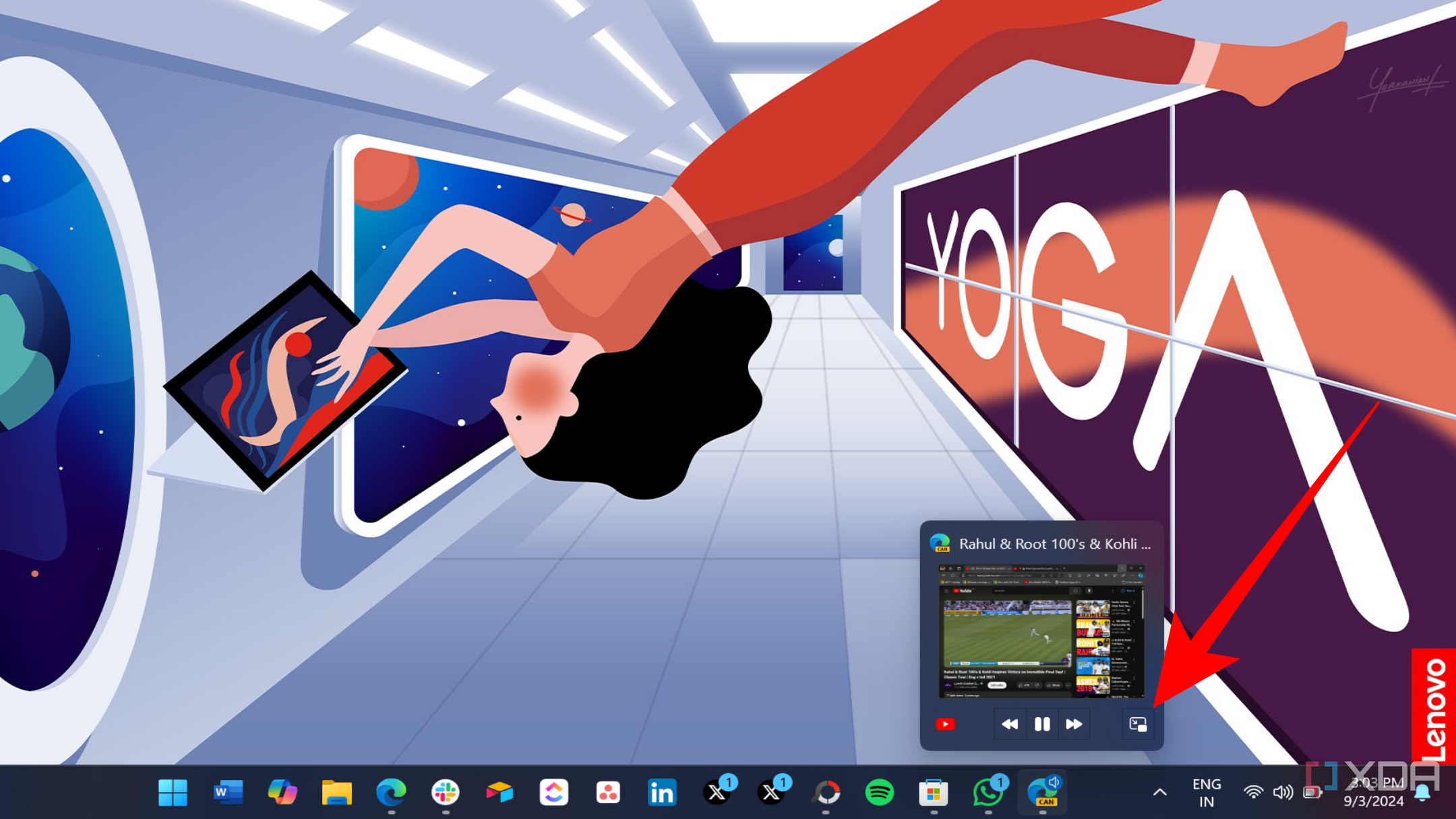 Captura de pantalla que muestra la vista previa en miniatura de PiP en Edge en la barra de tareas de Windows 11