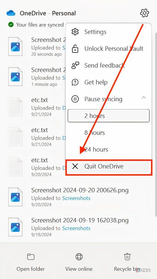 Second directions on quitting OneDrive. 