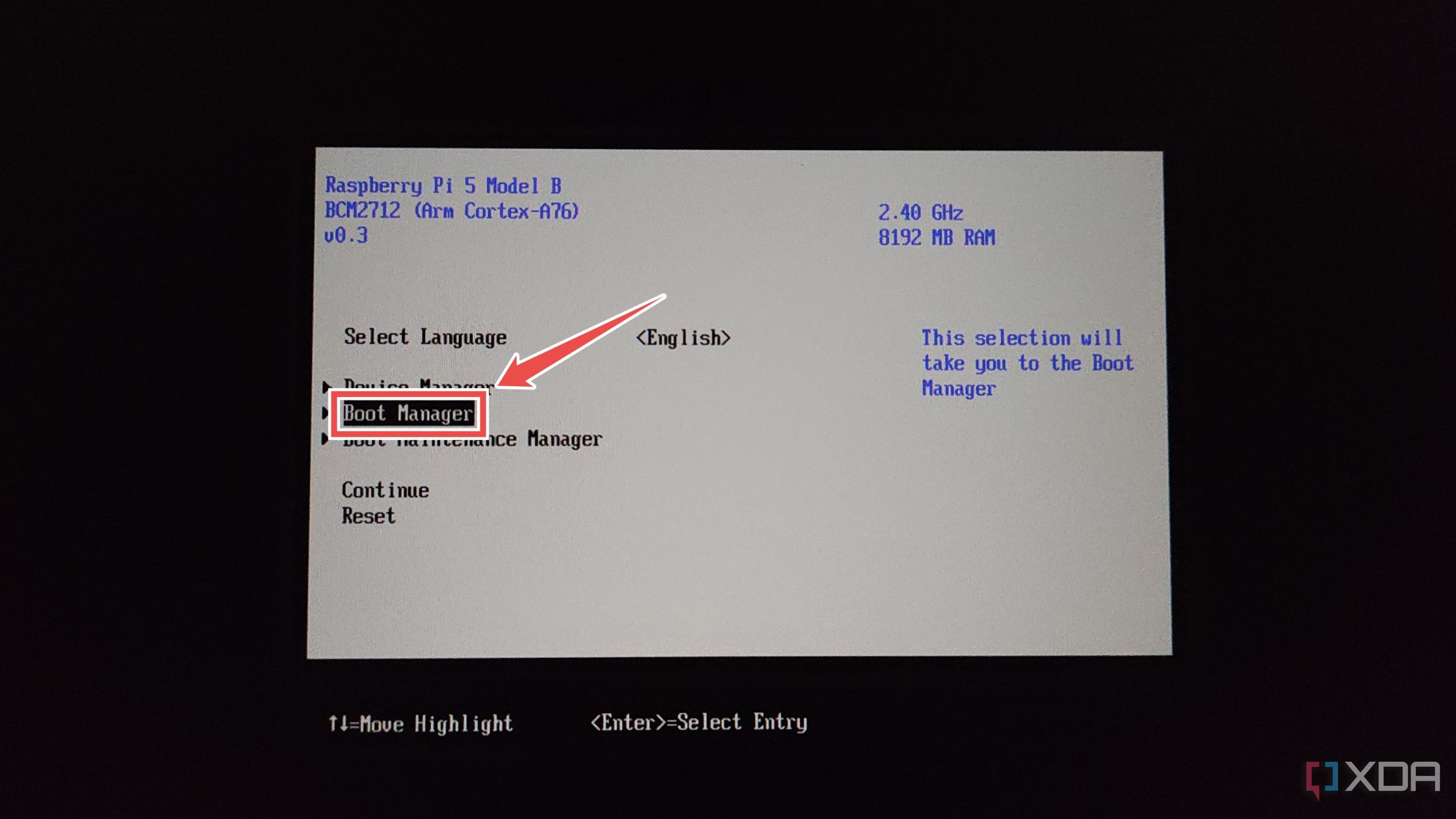 Selección del gestor de arranque dentro de la UEFI de Raspberry Pi