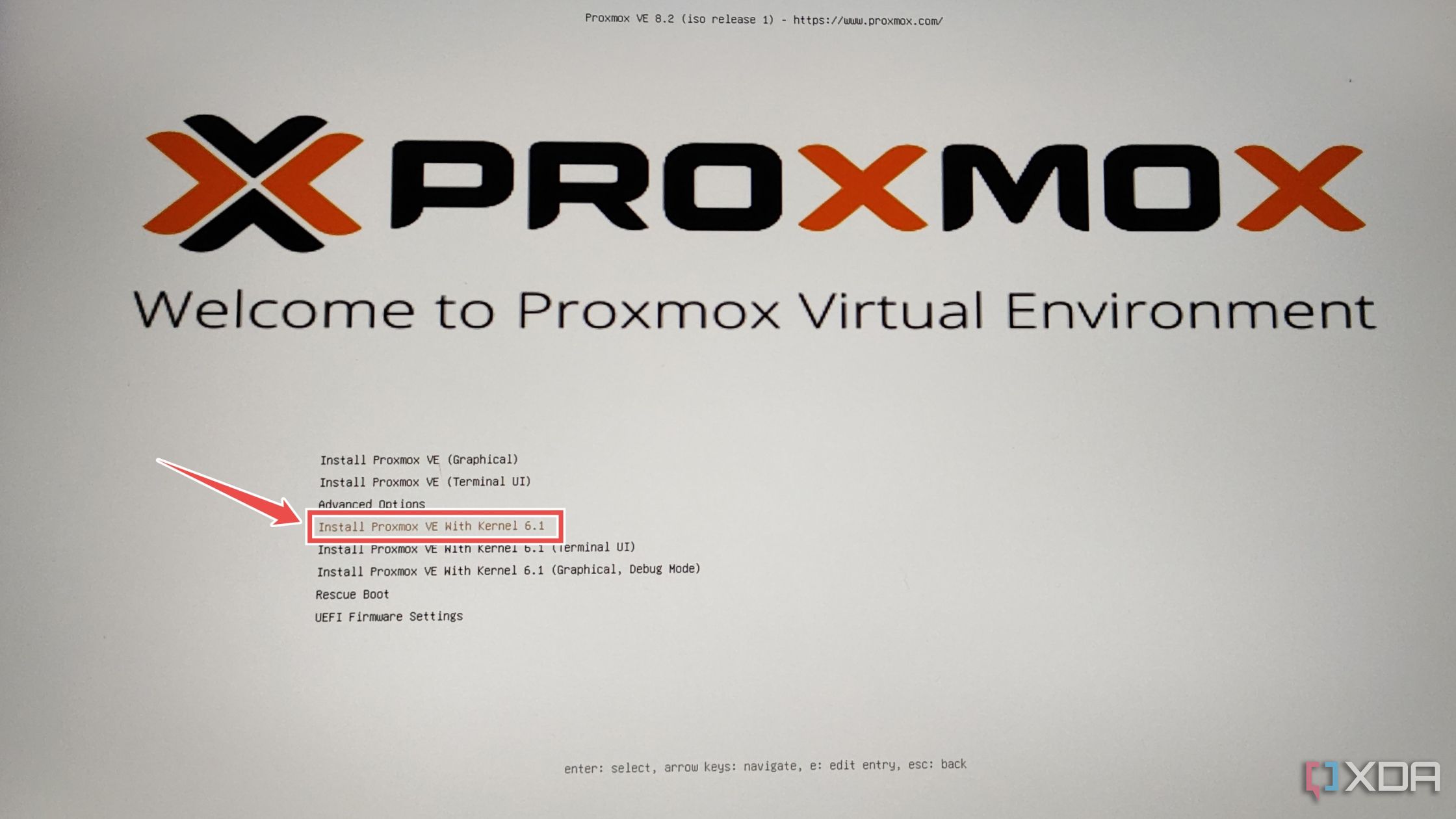 Elegir la opción de instalación de Proxmox