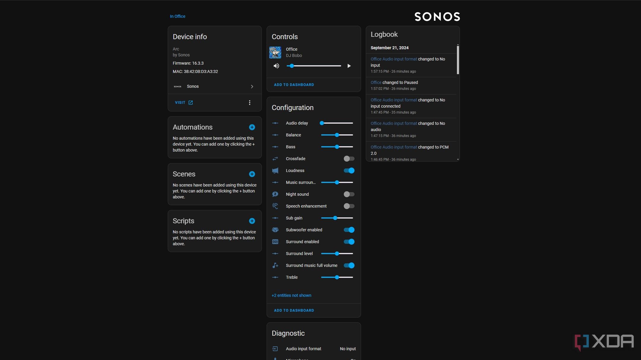 Captura de pantalla del complemento Sonos para Home Assistant