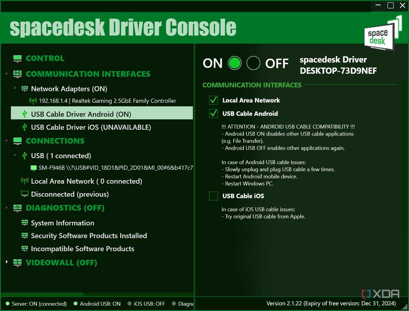spacedesk driver console on windows