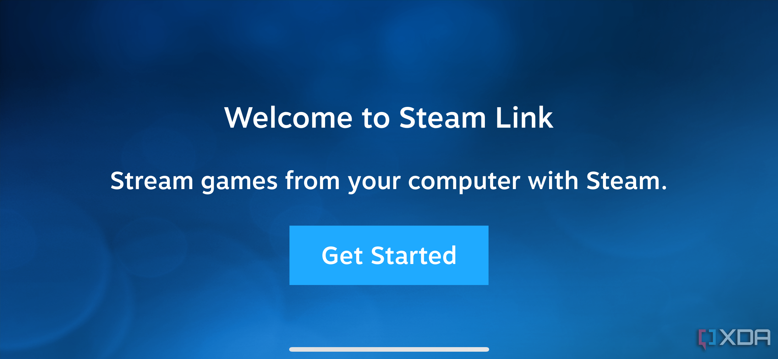 Captura de pantalla de la pantalla de bienvenida de la aplicación Steam Link en el primer uso