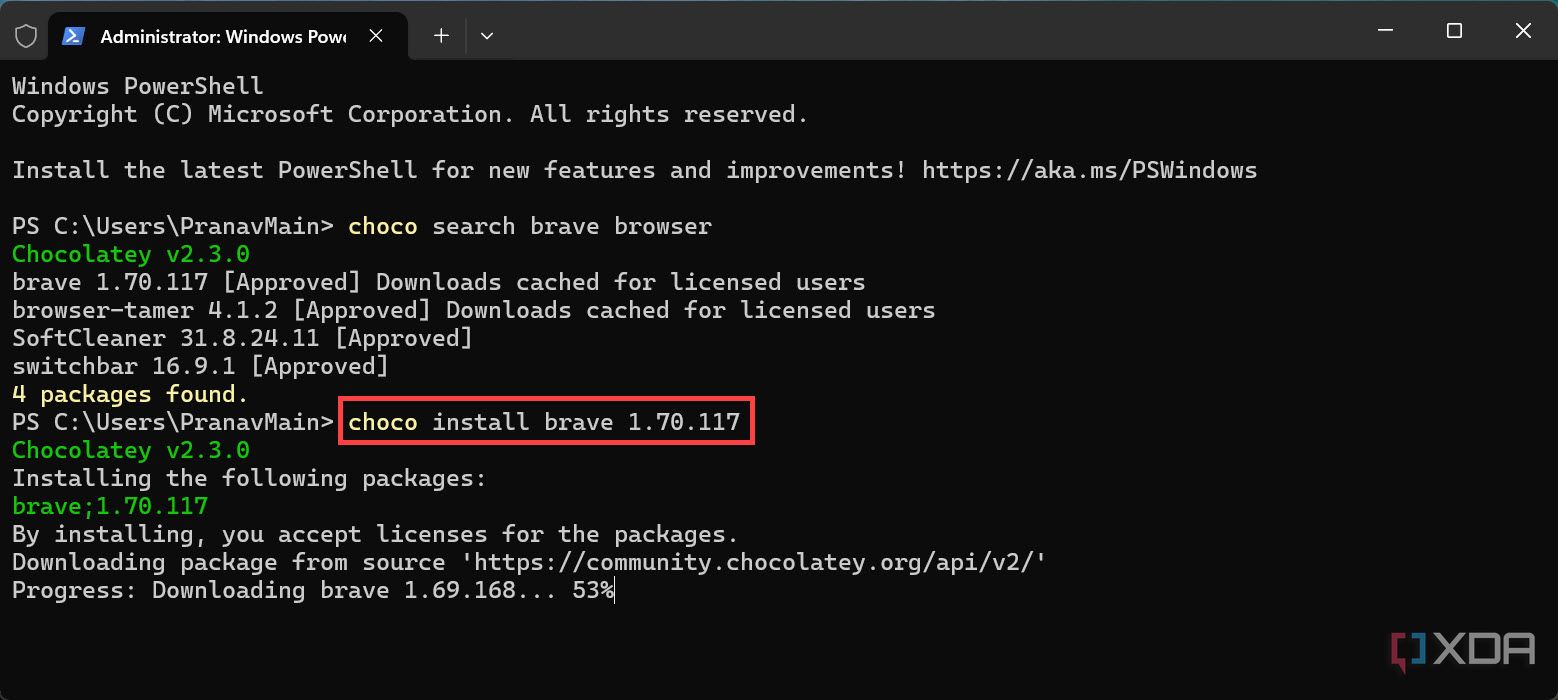 Sintaxis para instalar el navegador Brave