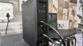 Ethernet and power cable plugged into a TerraMaster F8 SSD Plus