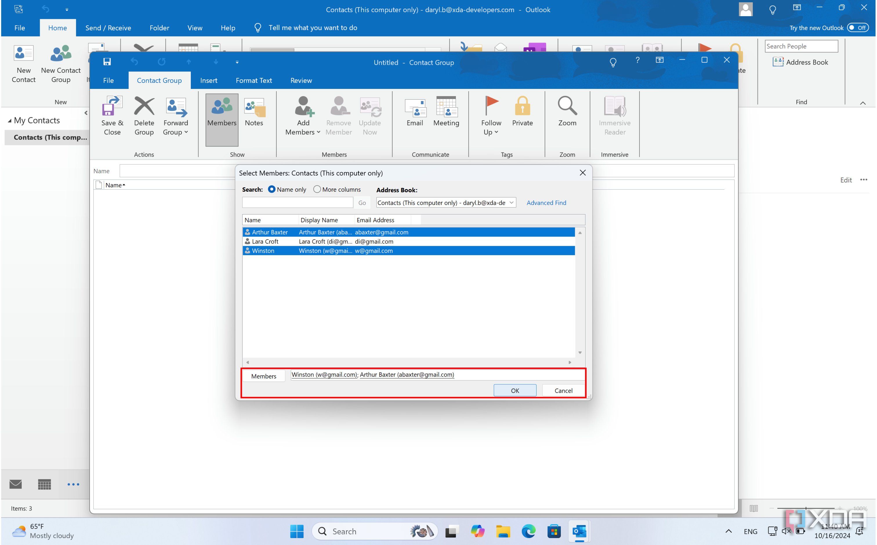 Outlook contact list creation guide.
