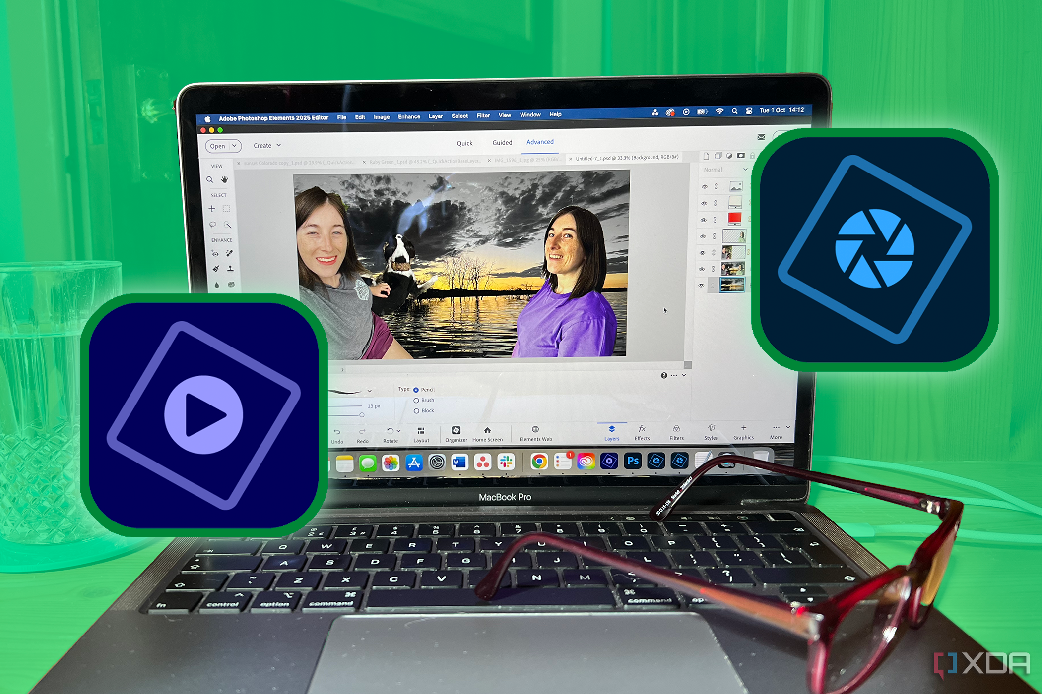 Adobe Photoshop Elements en MacBook con fondo verde