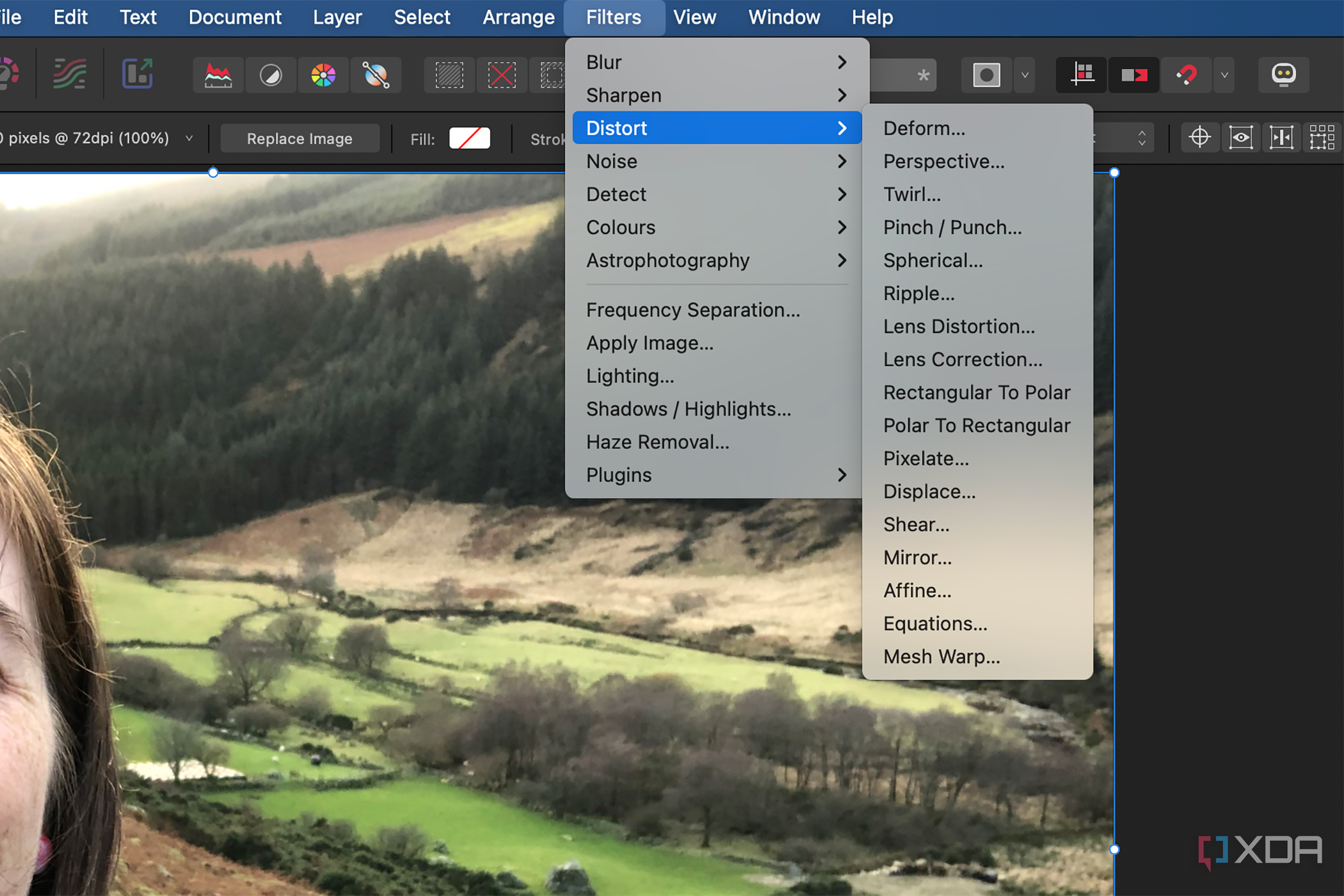 Affinity Photo's Filter menu