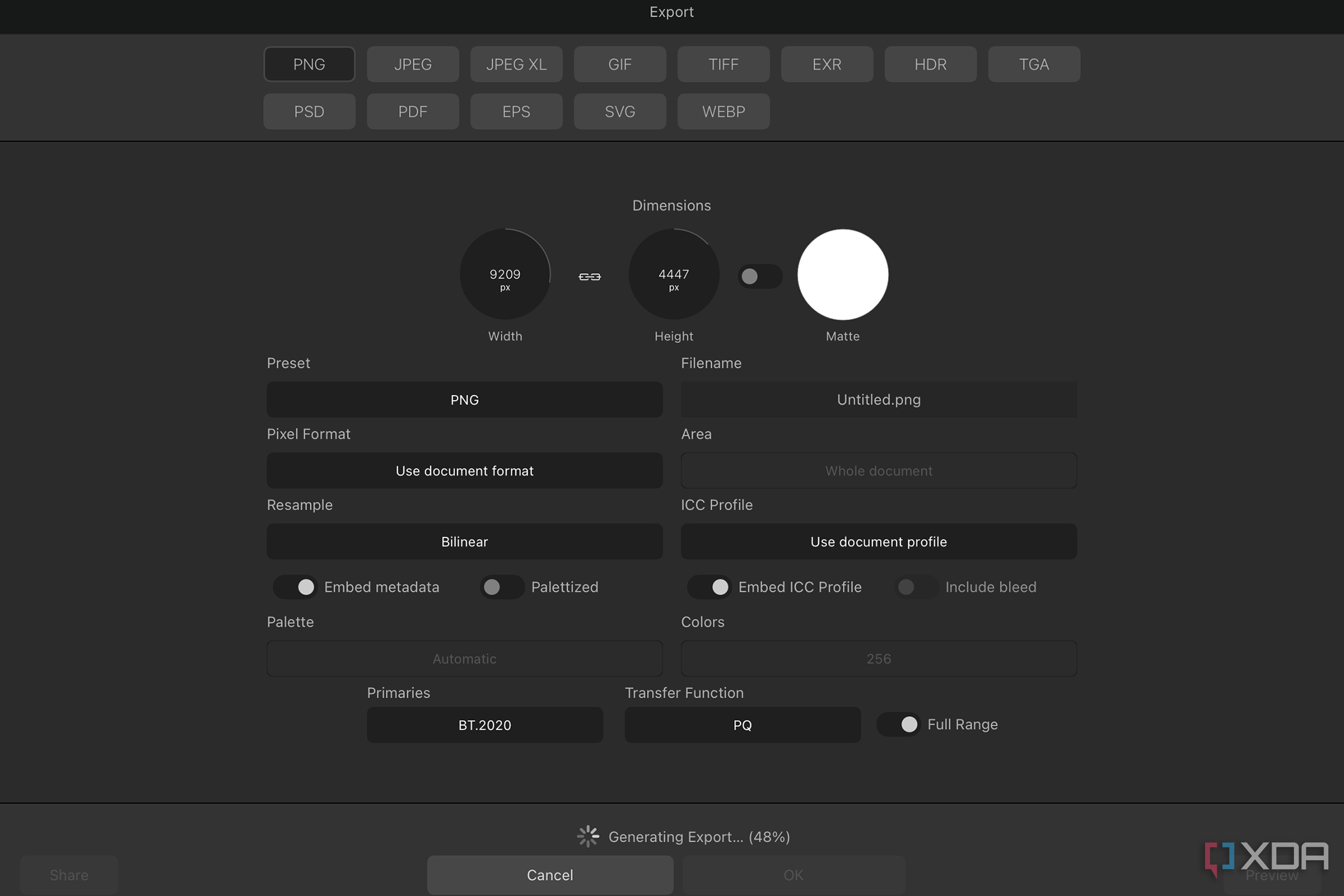 Affinity export options on iPad