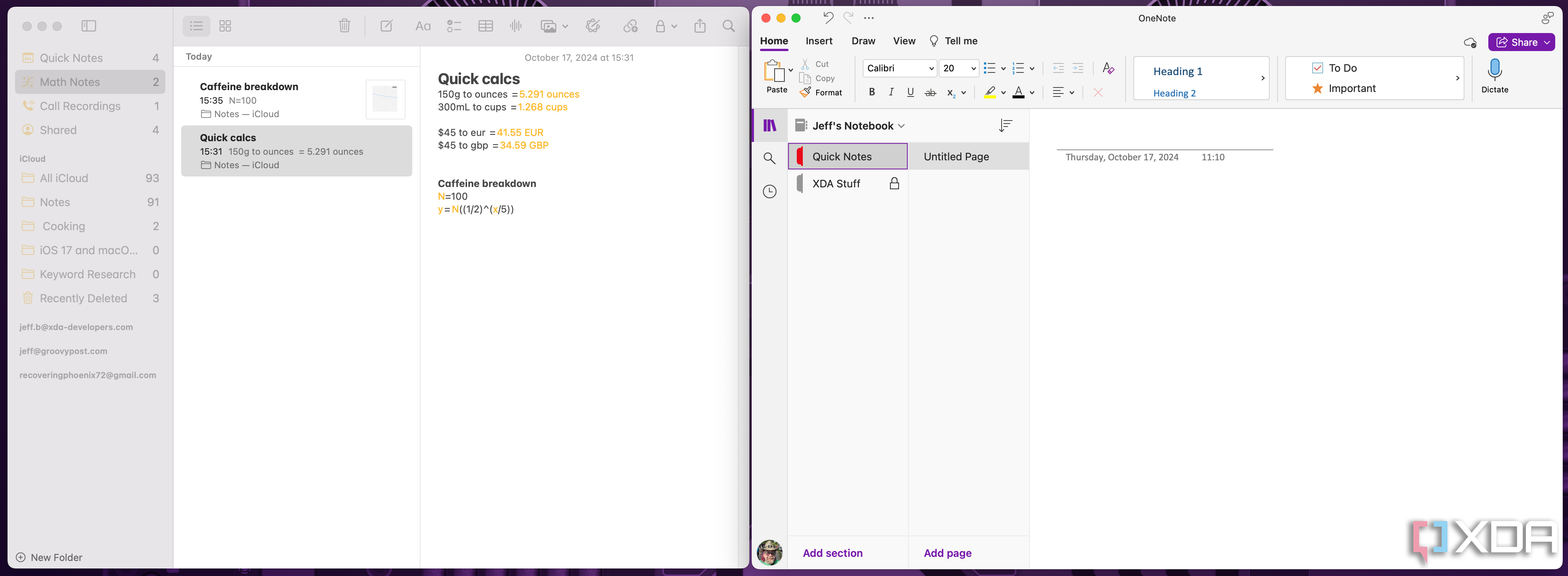 Notas de Apple junto a OneNote