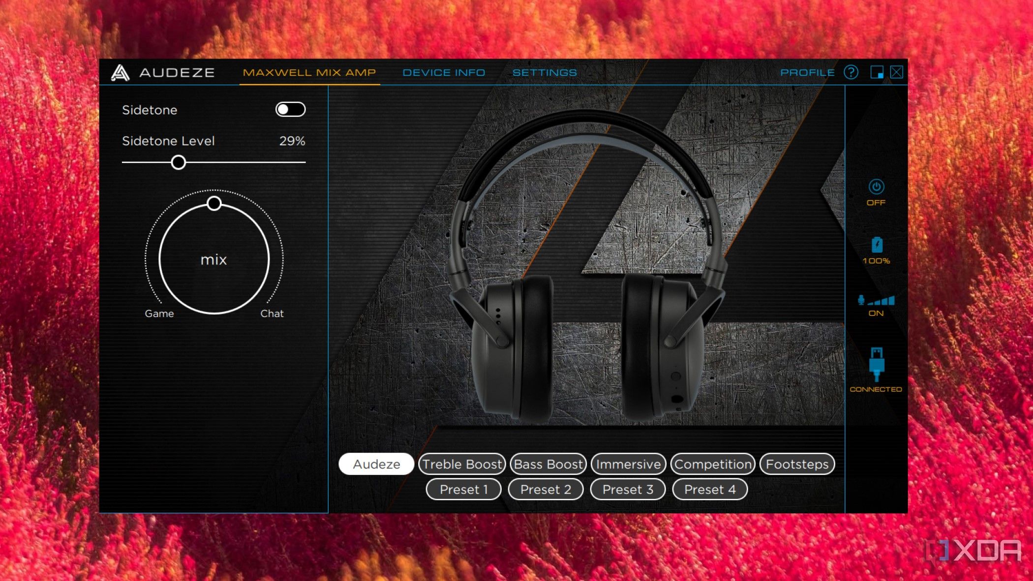 screenshot of audeze hq audio application for the maxwell headset