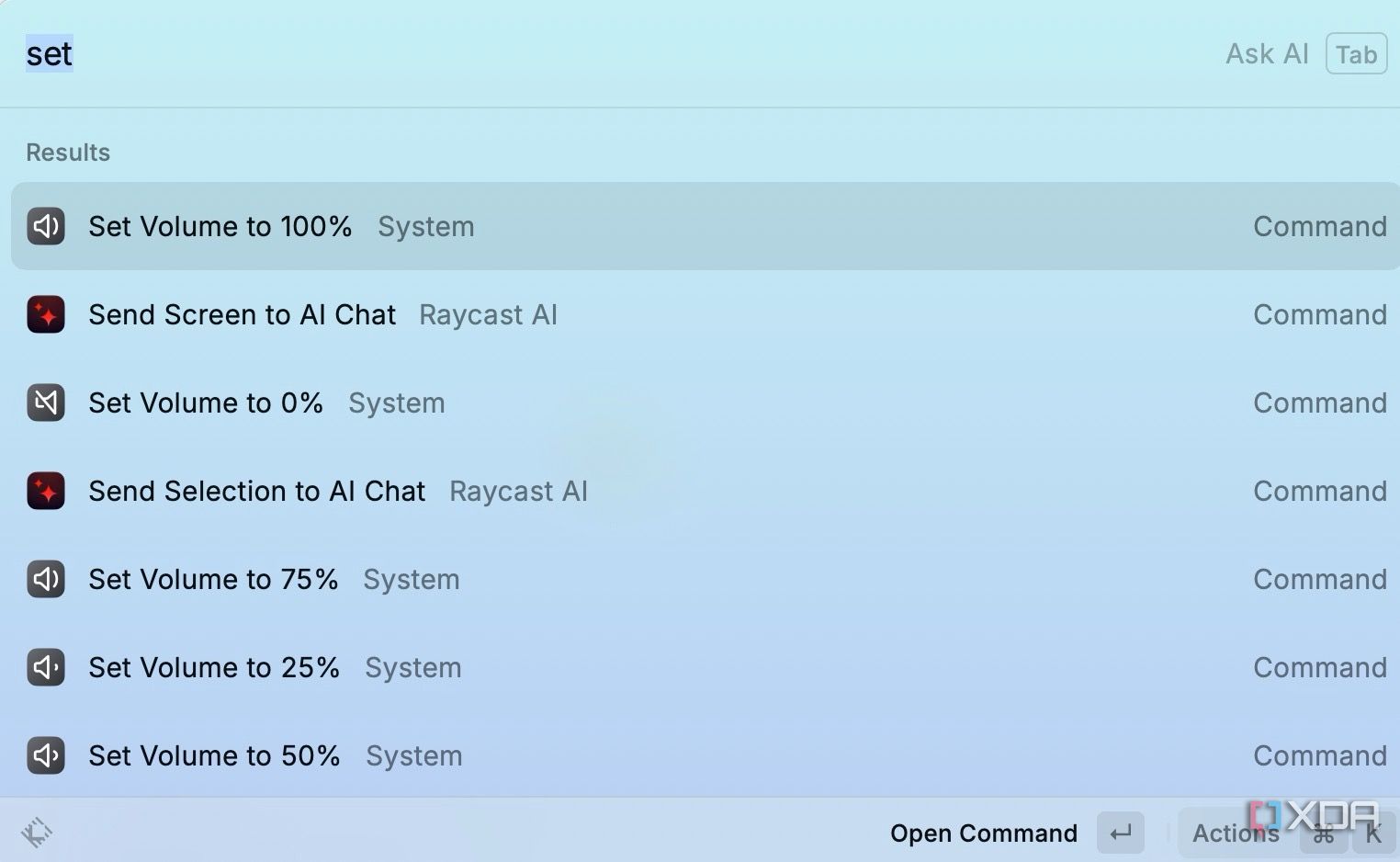 Tareas del sistema en Raycast