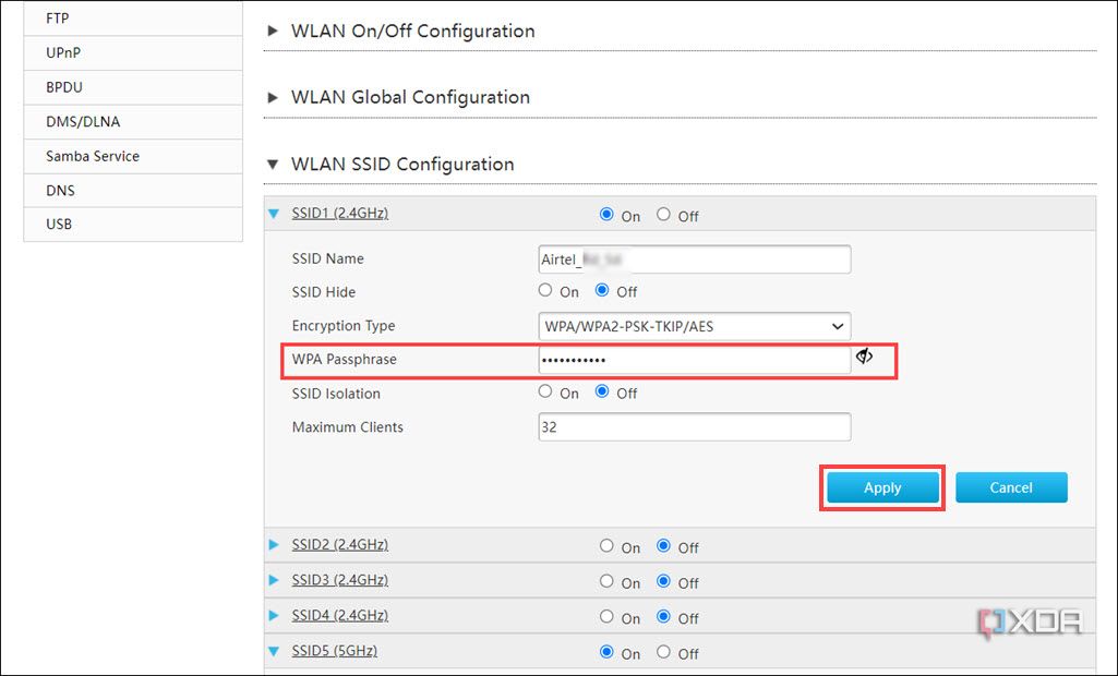 Change SSID passphrase