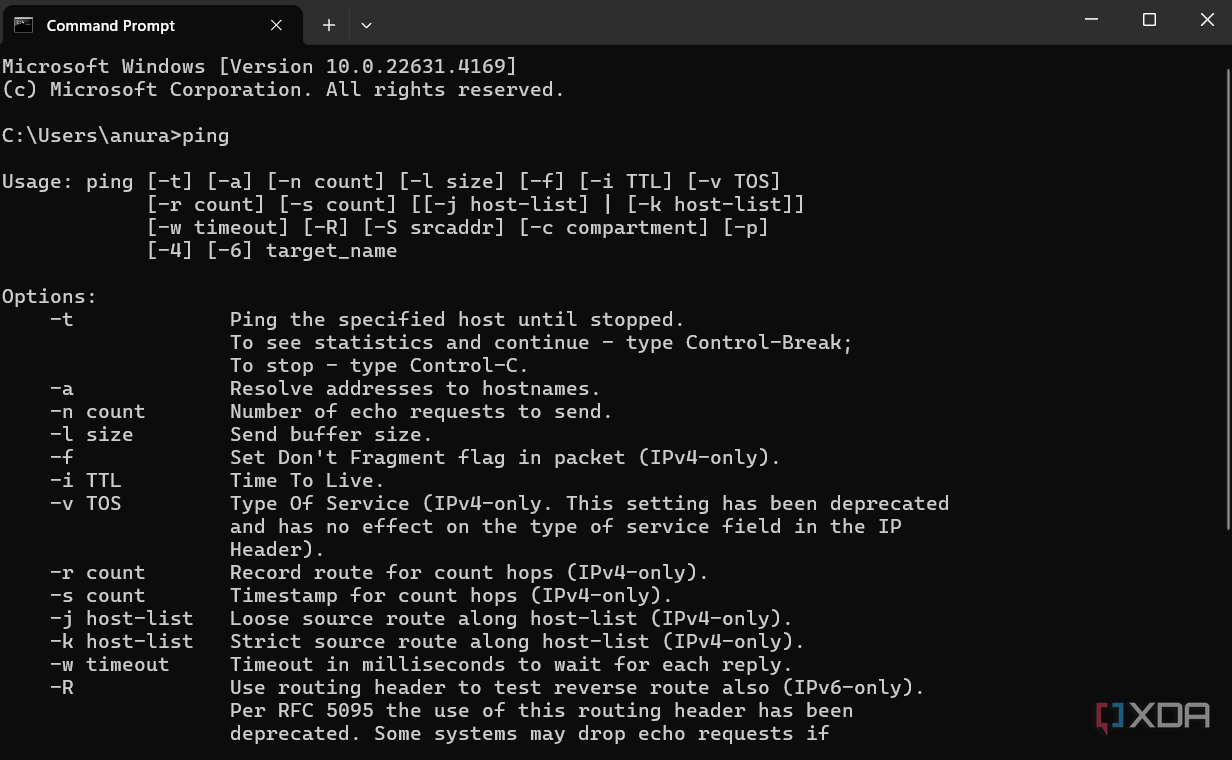 Captura de pantalla que muestra el comando ping en el símbolo del sistema