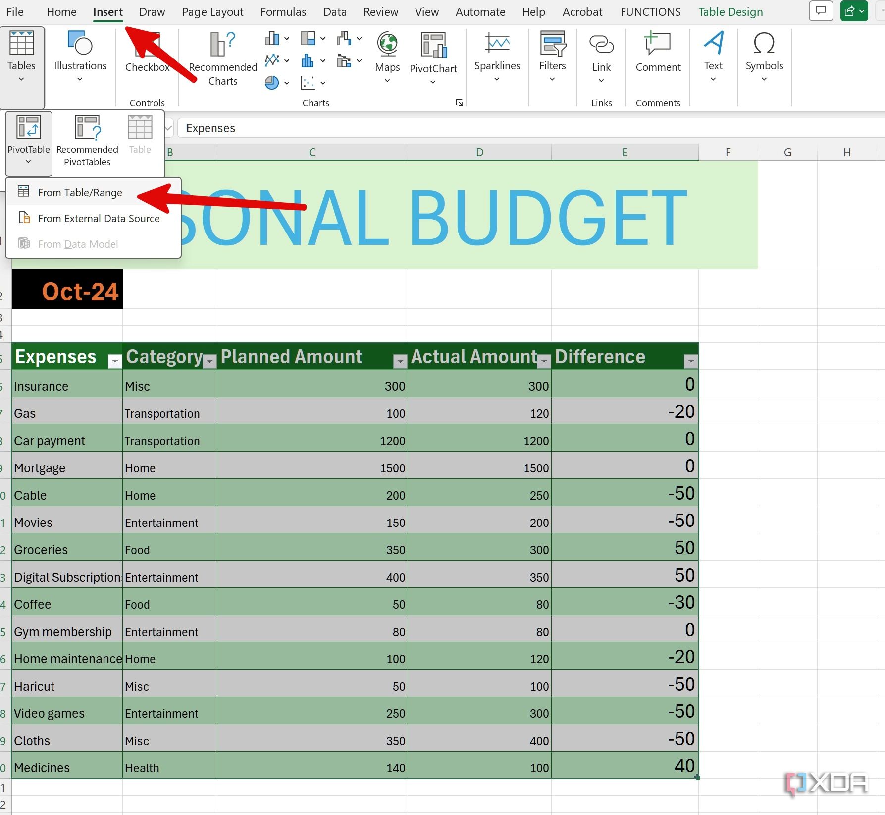 create a pivot table in Excel