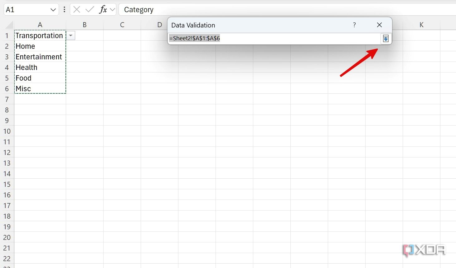 enter data source in Excel