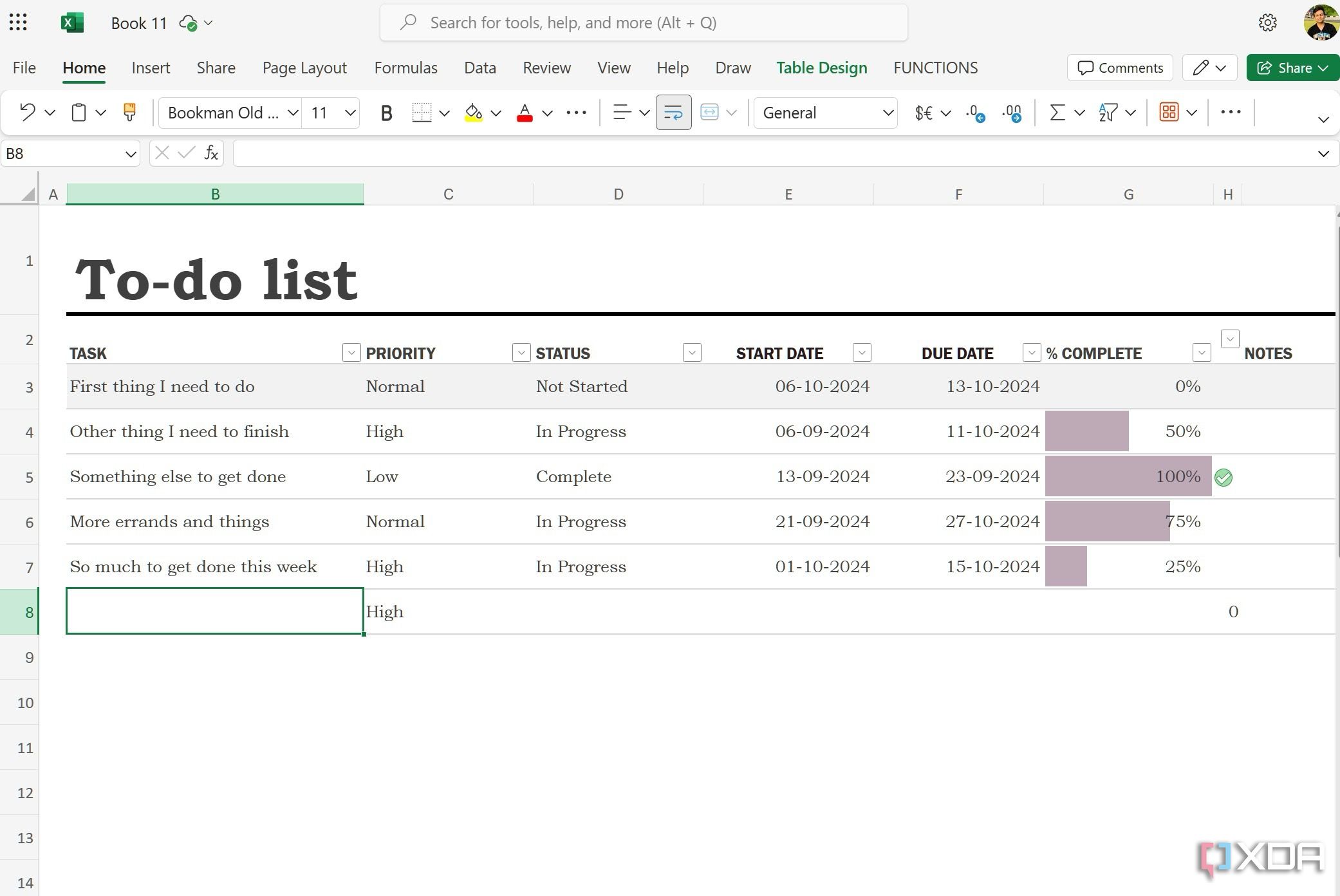 Plantillas de tareas en Excel