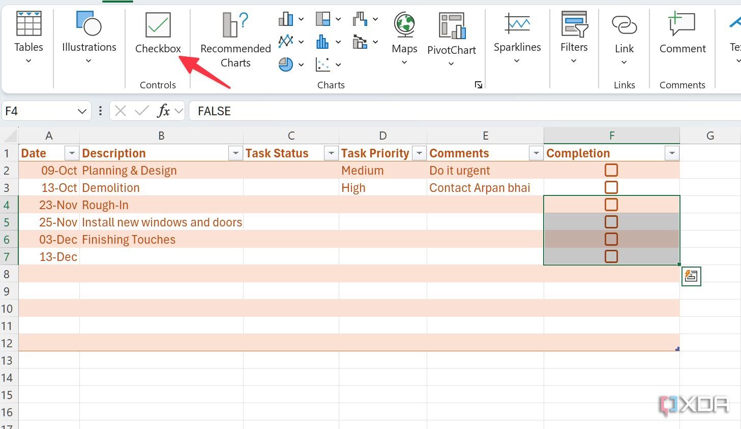 Agregar casillas de verificación en Excel