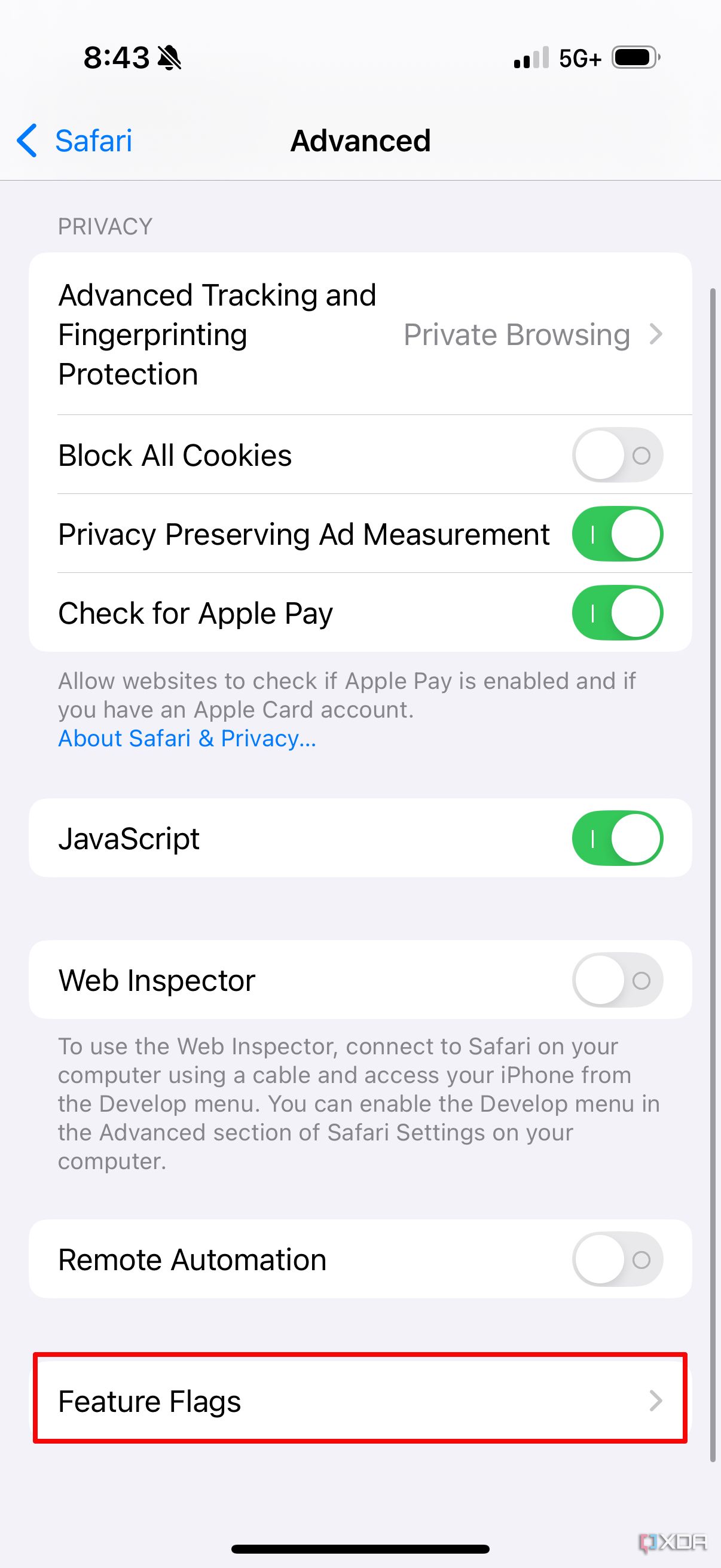 The Feature Flags tab in iOS 18.